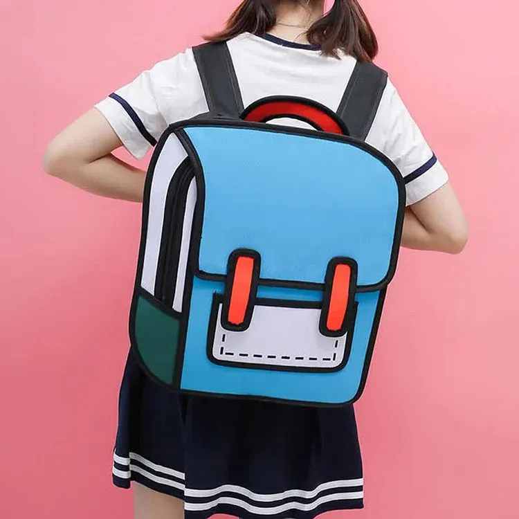 Cute 3D Cartoon Colorblock School Backpack