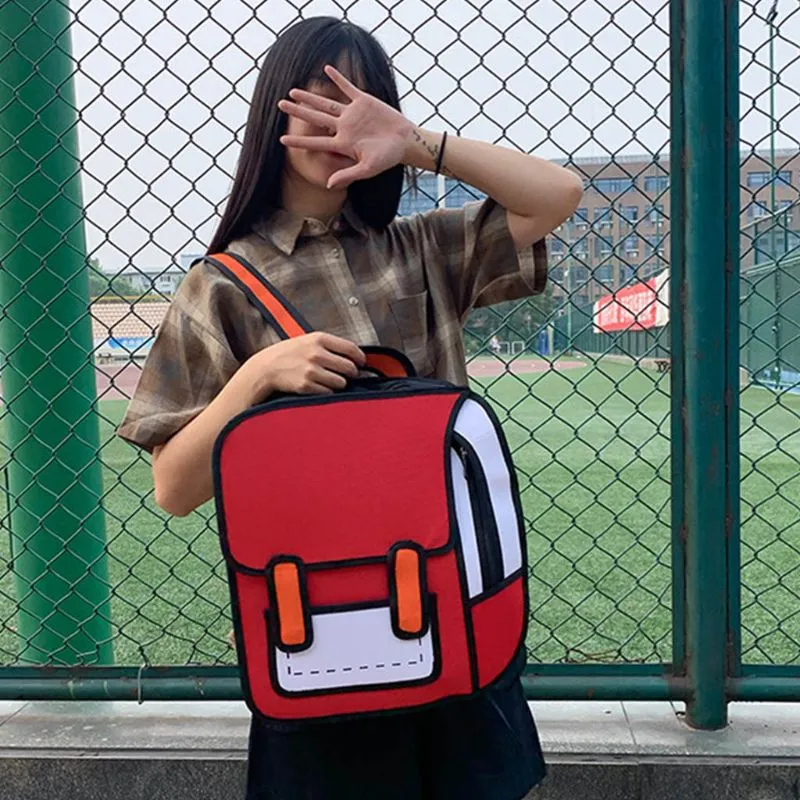 Cute 3D Cartoon Colorblock School Backpack