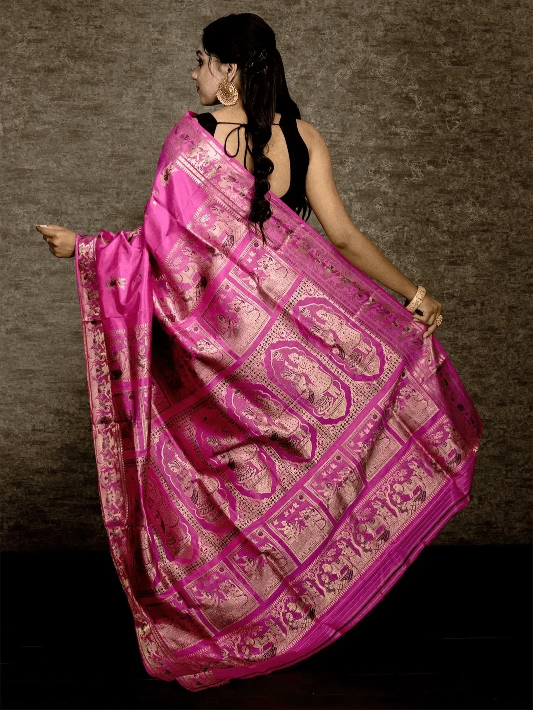 Deep Pink Traditional Minakari Swarnachari Silk Saree