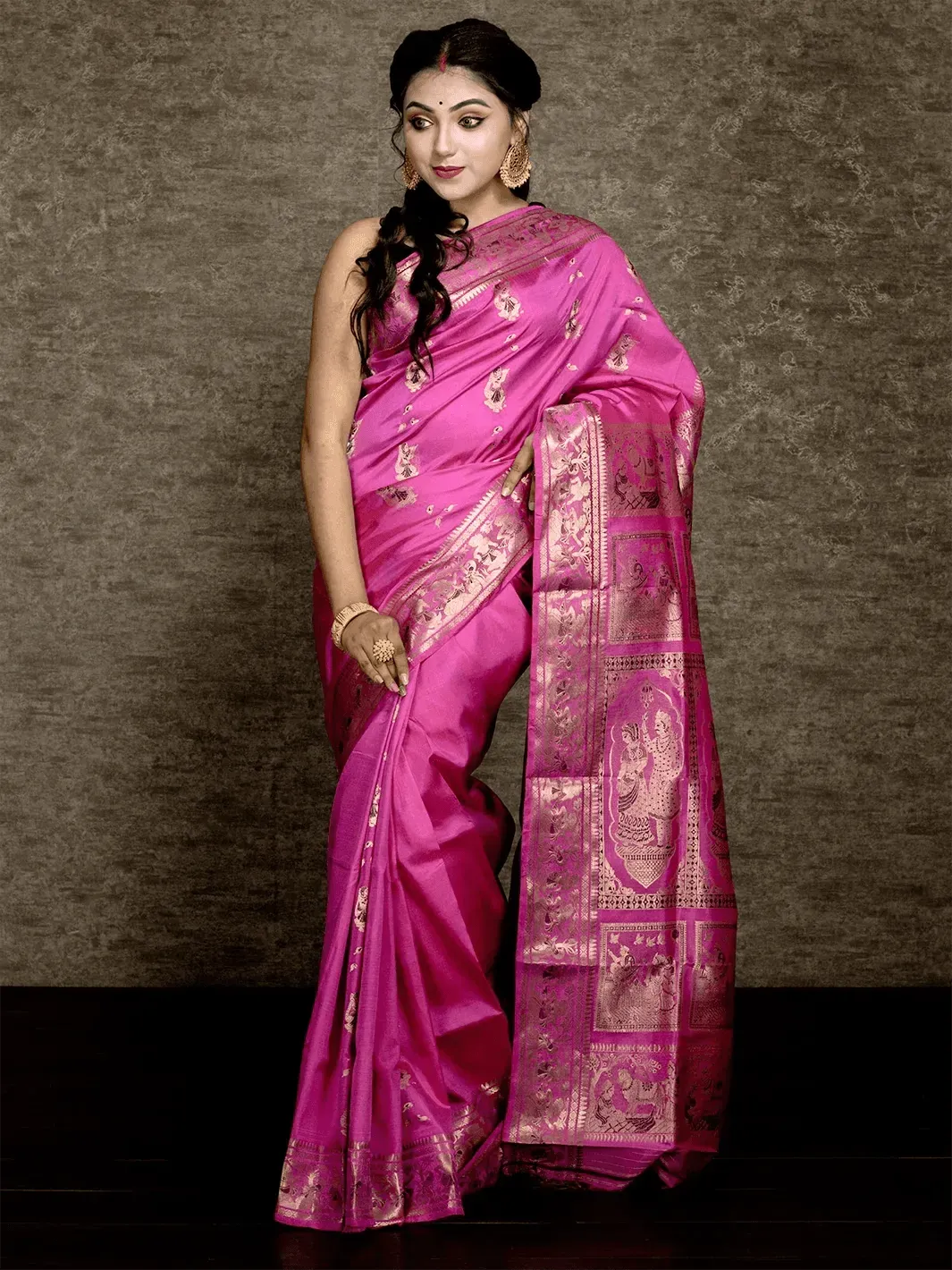 Deep Pink Traditional Minakari Swarnachari Silk Saree