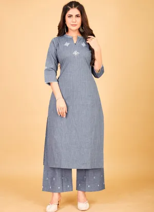 Denim Cotton Plazzo Suit with Stunning Mirror Work