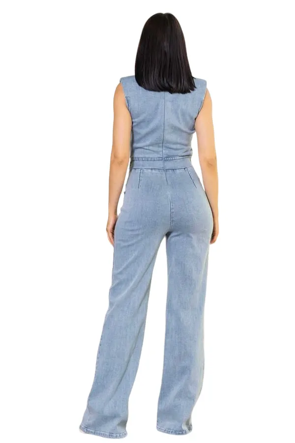 Denim stretch fashion jumpsuit