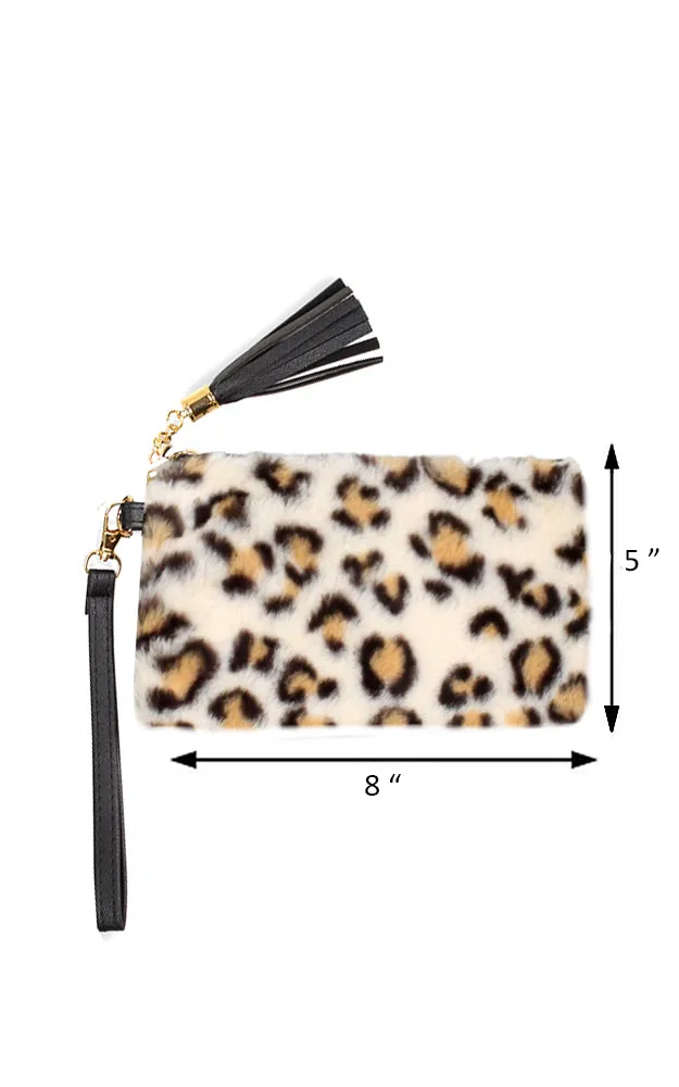 EAB9564 Beige Leopard Fur Crossbody Clutch Bag