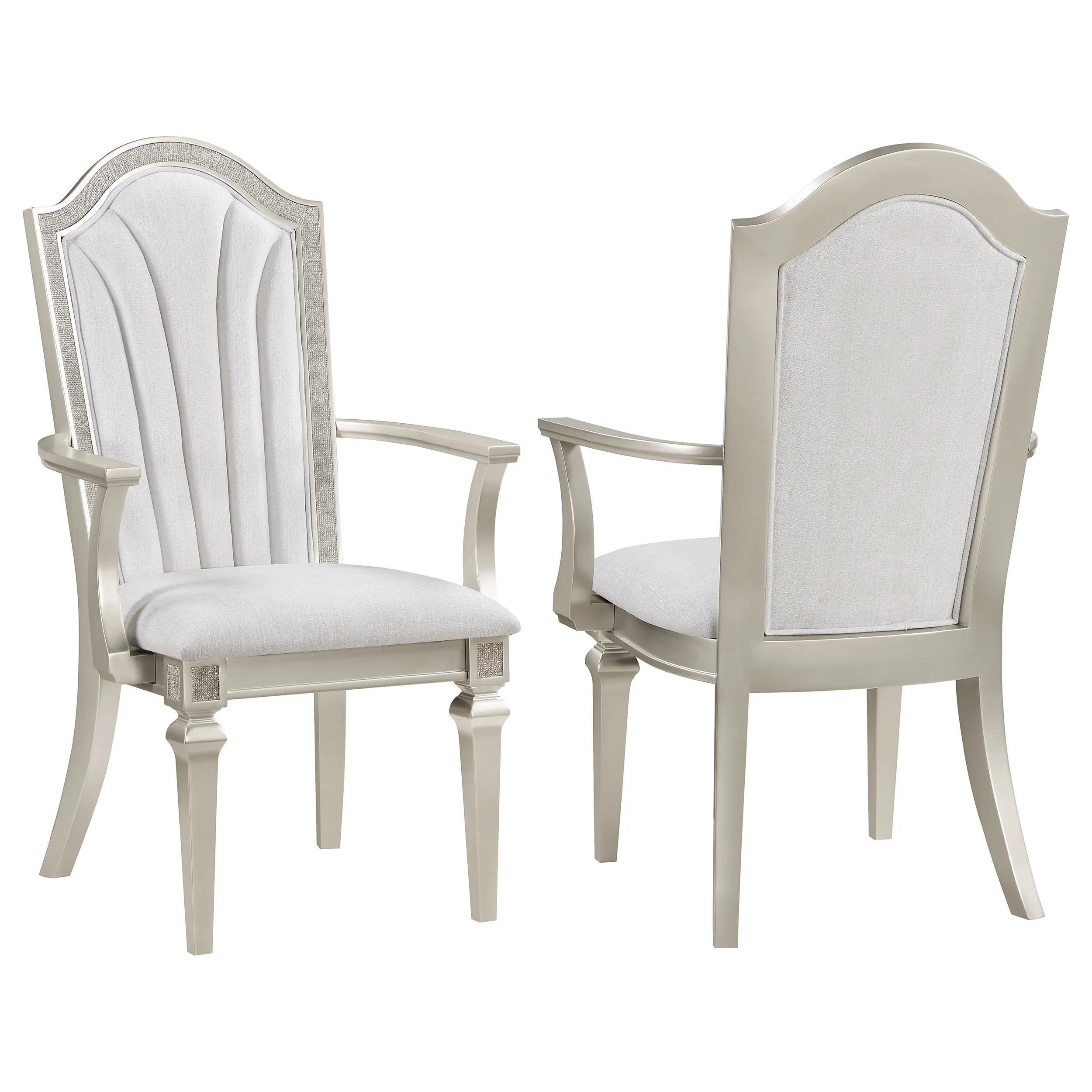 Evangeline Dining Arm Chairs with Faux Diamond Trim Ivory & Silver