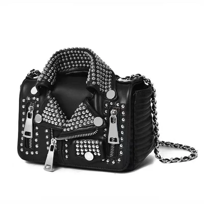 Fashion Punk Bags Black Studded Biker Jacket Shoulder Bag