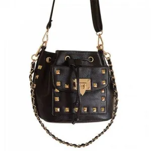 Fashion Rivets and Drawstring Design Crossbody Bag For Women - Black