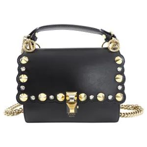 Fendi Black Kan Two-Way Crossbody Chain Bag with Gold Studs