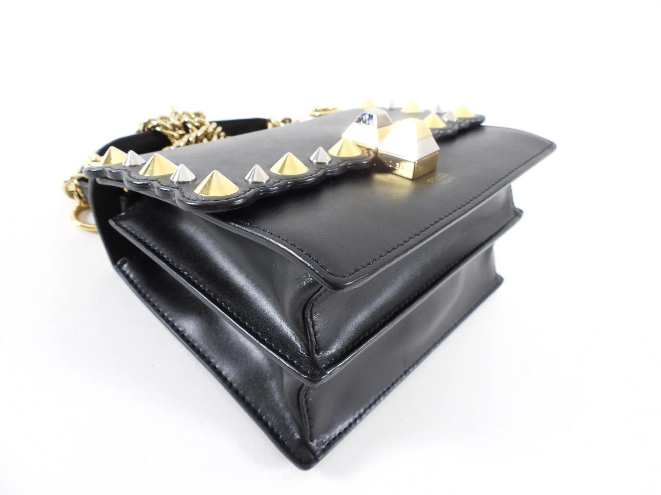 Fendi Black Kan Two-Way Crossbody Chain Bag with Gold Studs