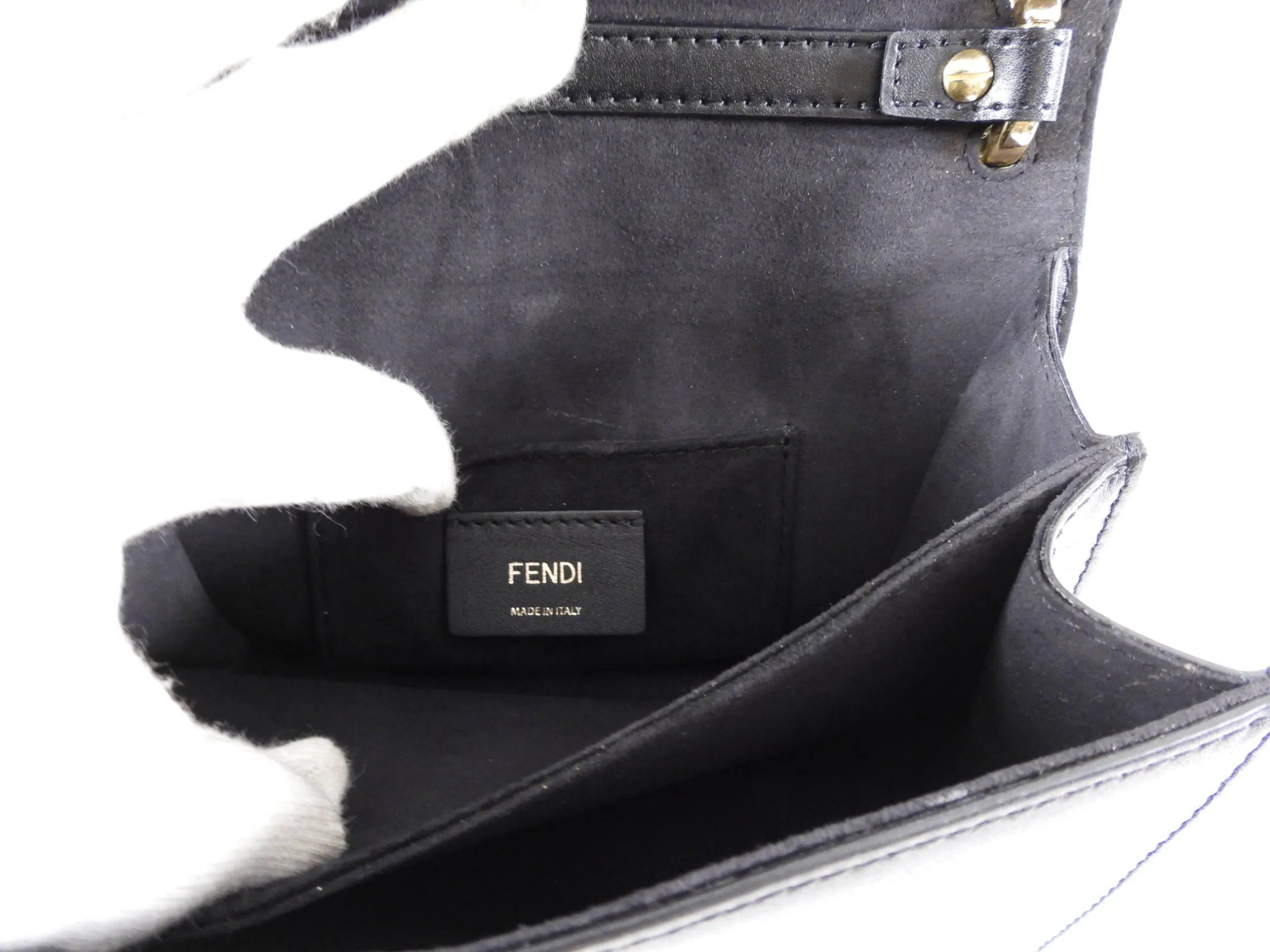 Fendi Black Kan Two-Way Crossbody Chain Bag with Gold Studs