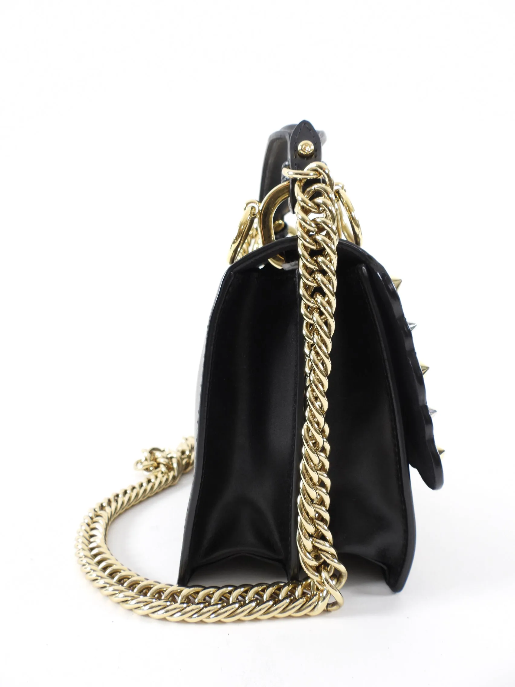 Fendi Black Kan Two-Way Crossbody Chain Bag with Gold Studs