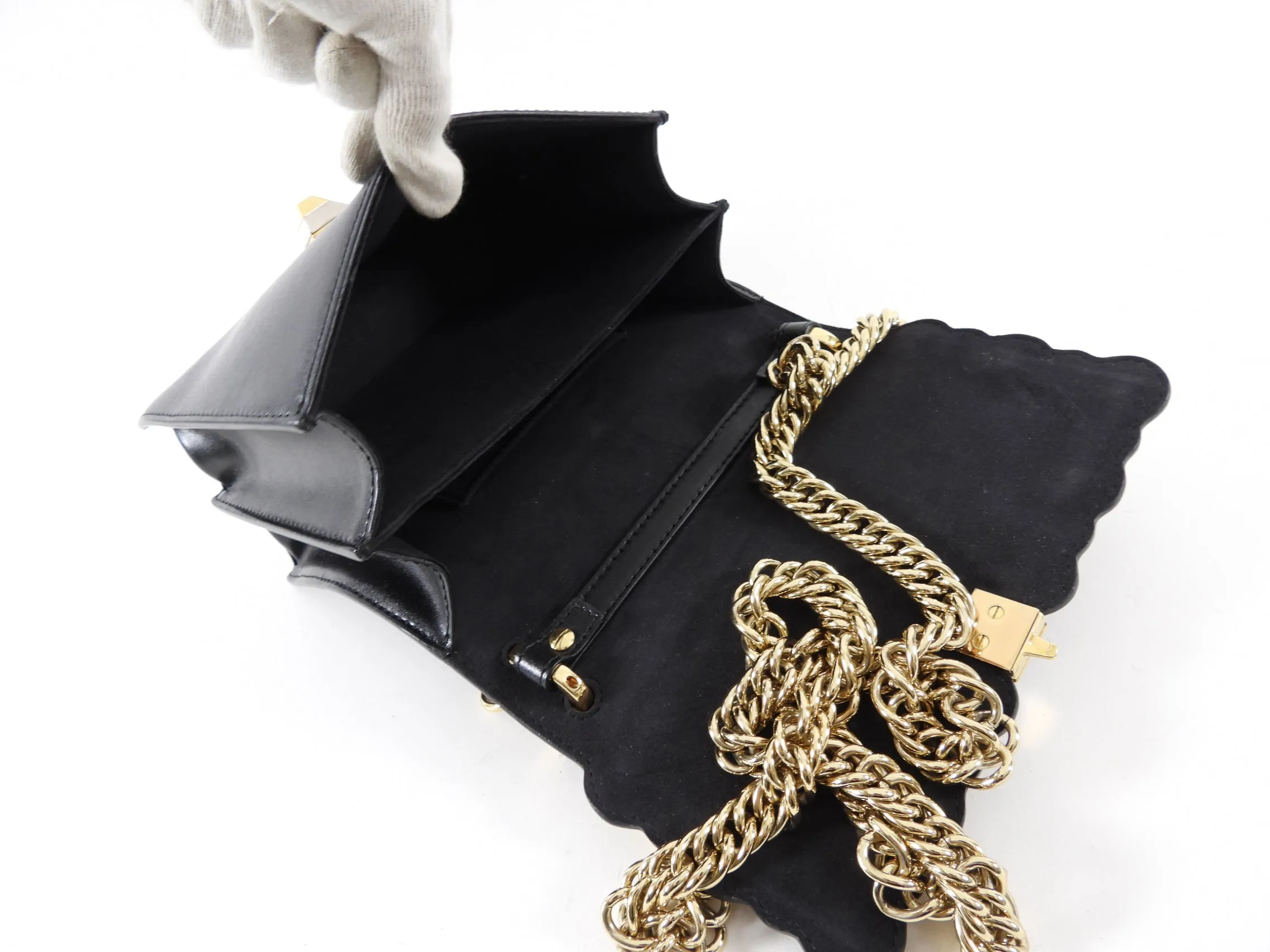 Fendi Black Kan Two-Way Crossbody Chain Bag with Gold Studs