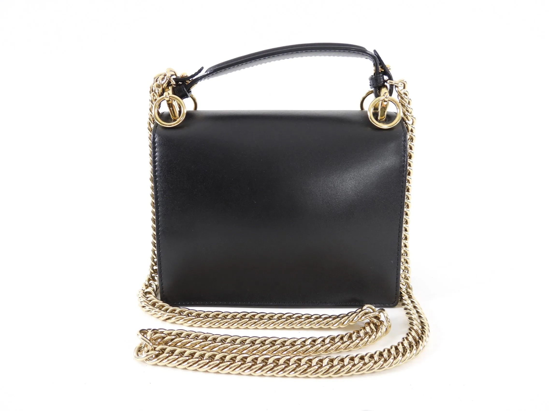 Fendi Black Kan Two-Way Crossbody Chain Bag with Gold Studs