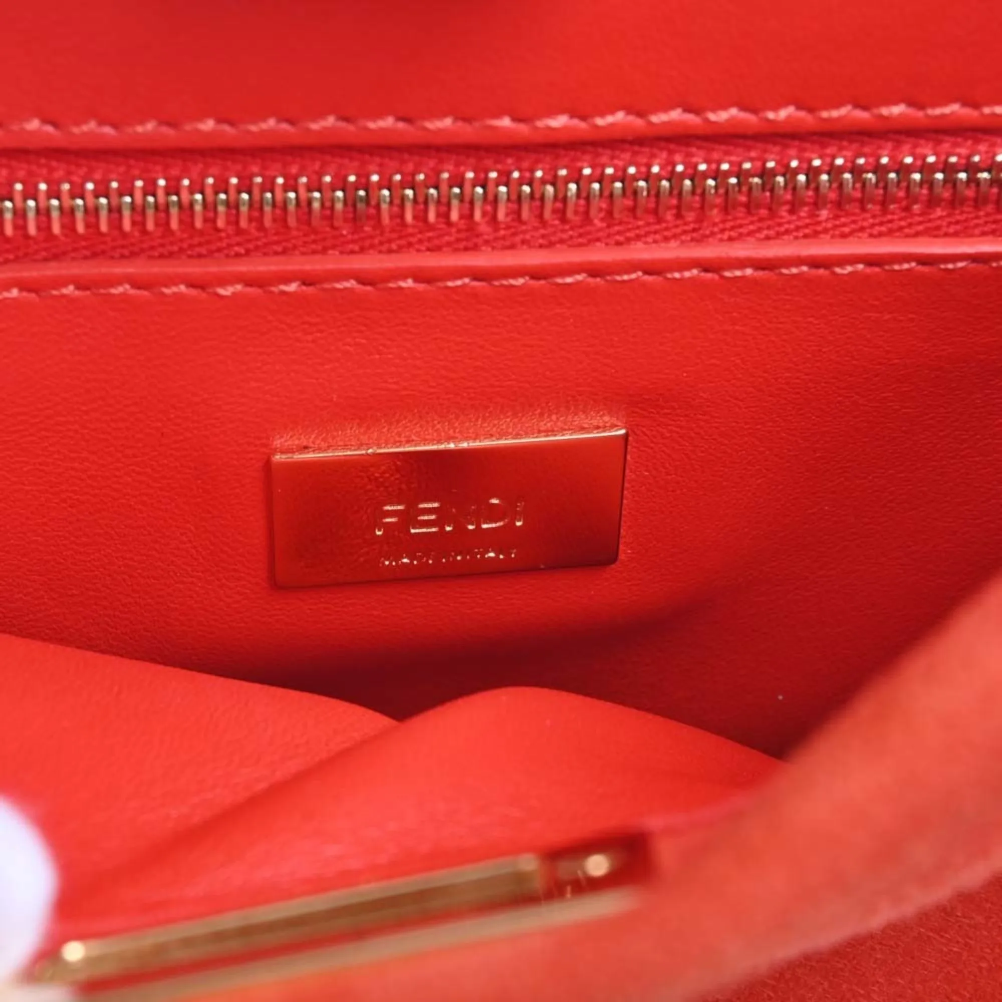 FENDI Suede Peekaboo XS Handbag 8BN309 Red Ladies