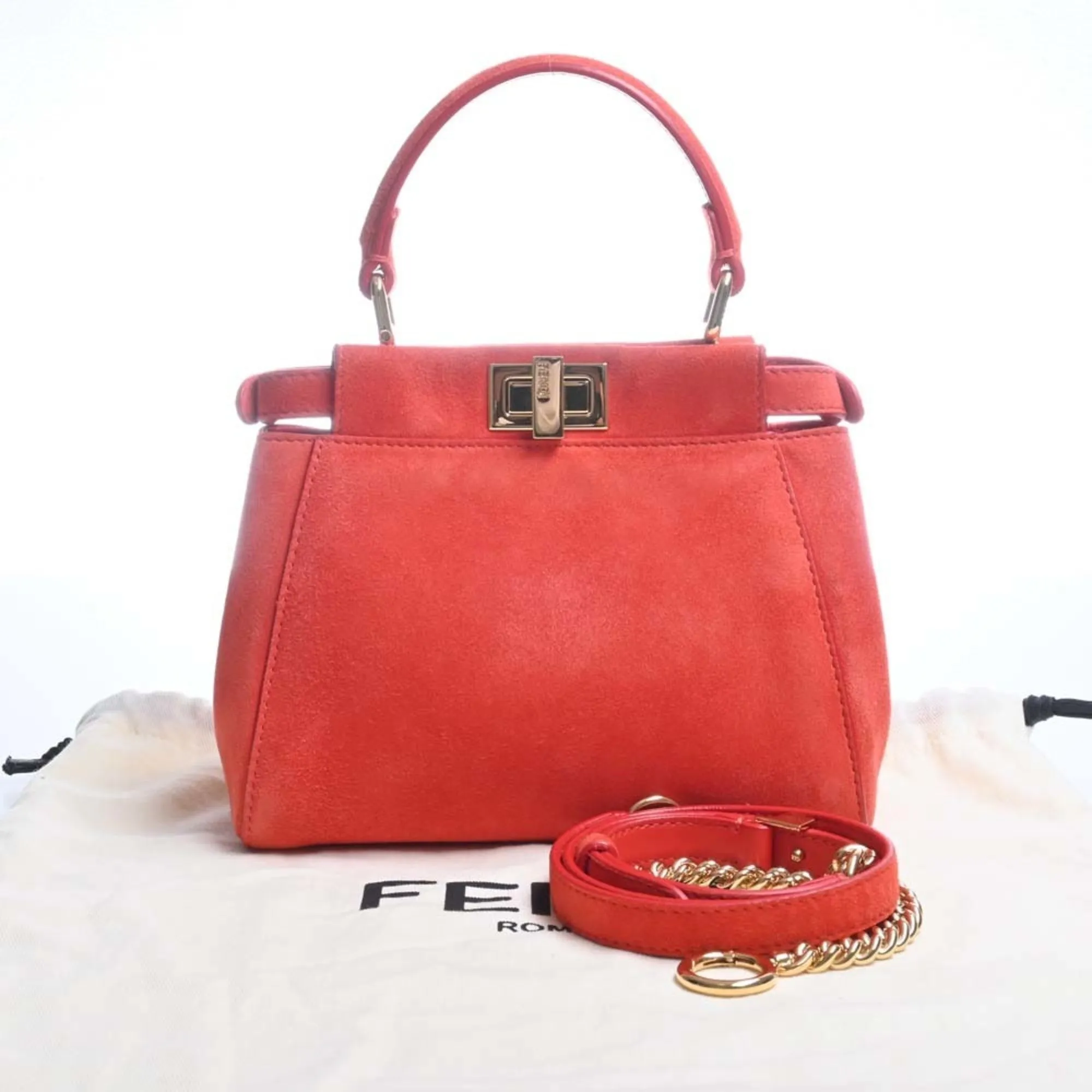 FENDI Suede Peekaboo XS Handbag 8BN309 Red Ladies