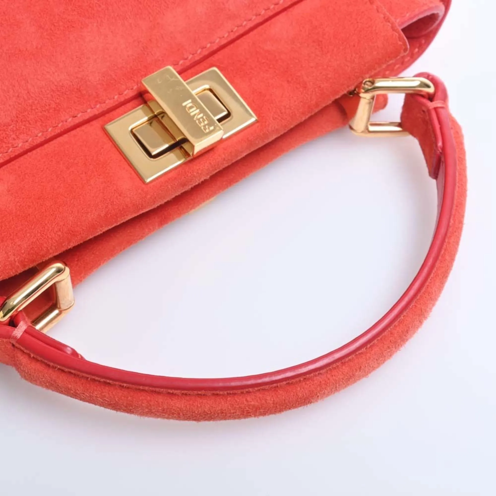 FENDI Suede Peekaboo XS Handbag 8BN309 Red Ladies