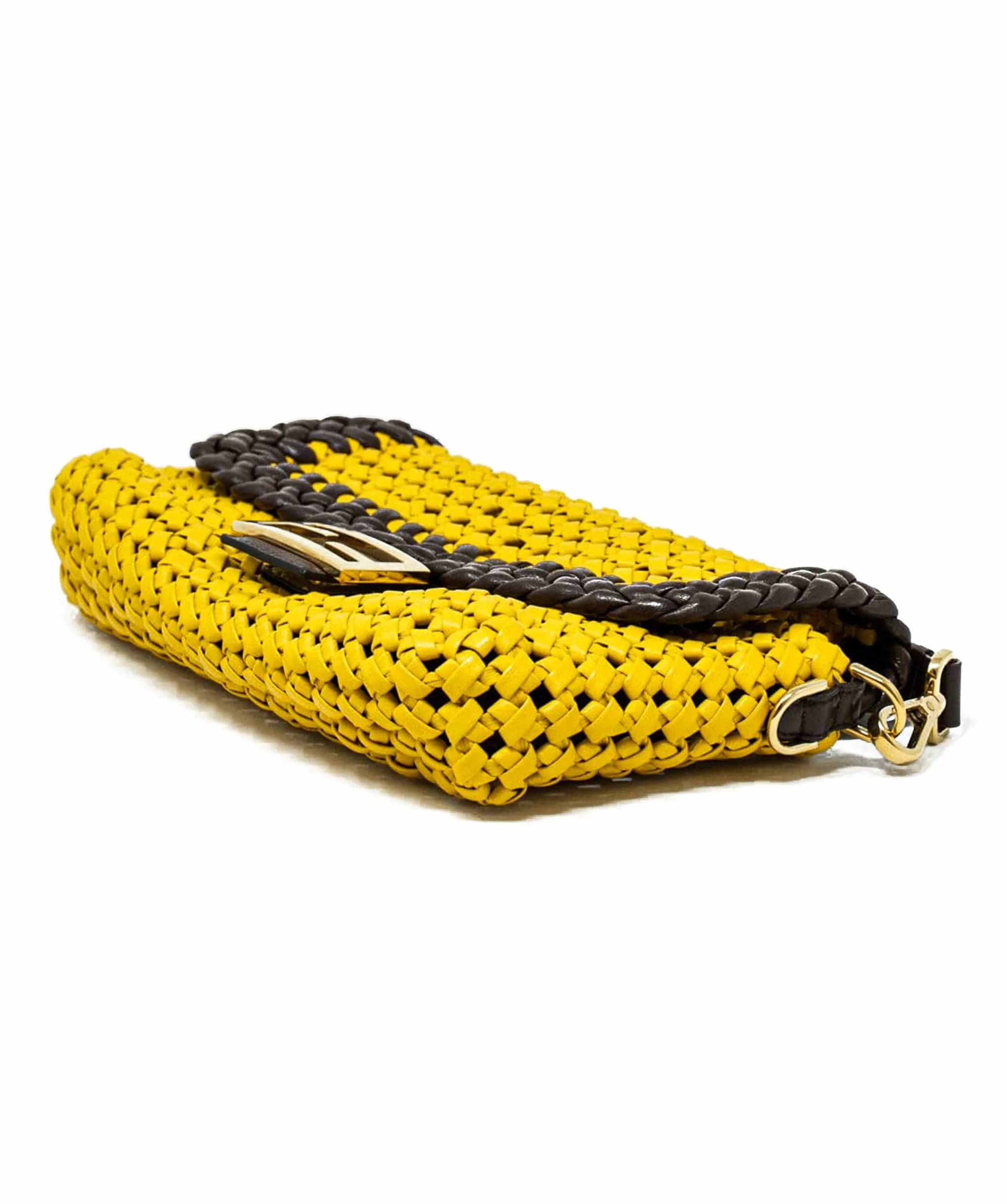 Fendi Yellow and Brown Woven Leather Baguette Bag - AGL1583