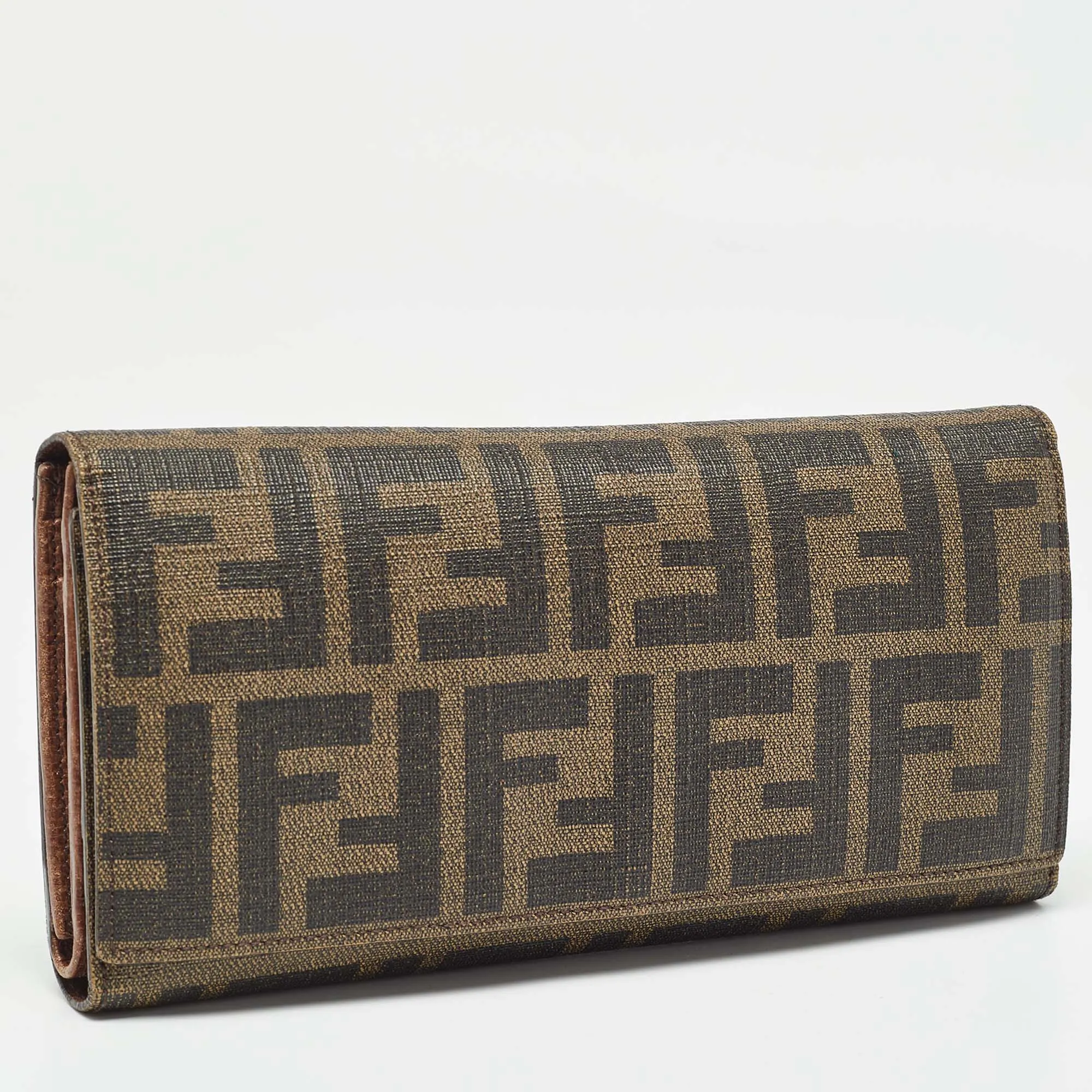 Fendi Zucca Coated Canvas Trifold Flap Continental Wallet