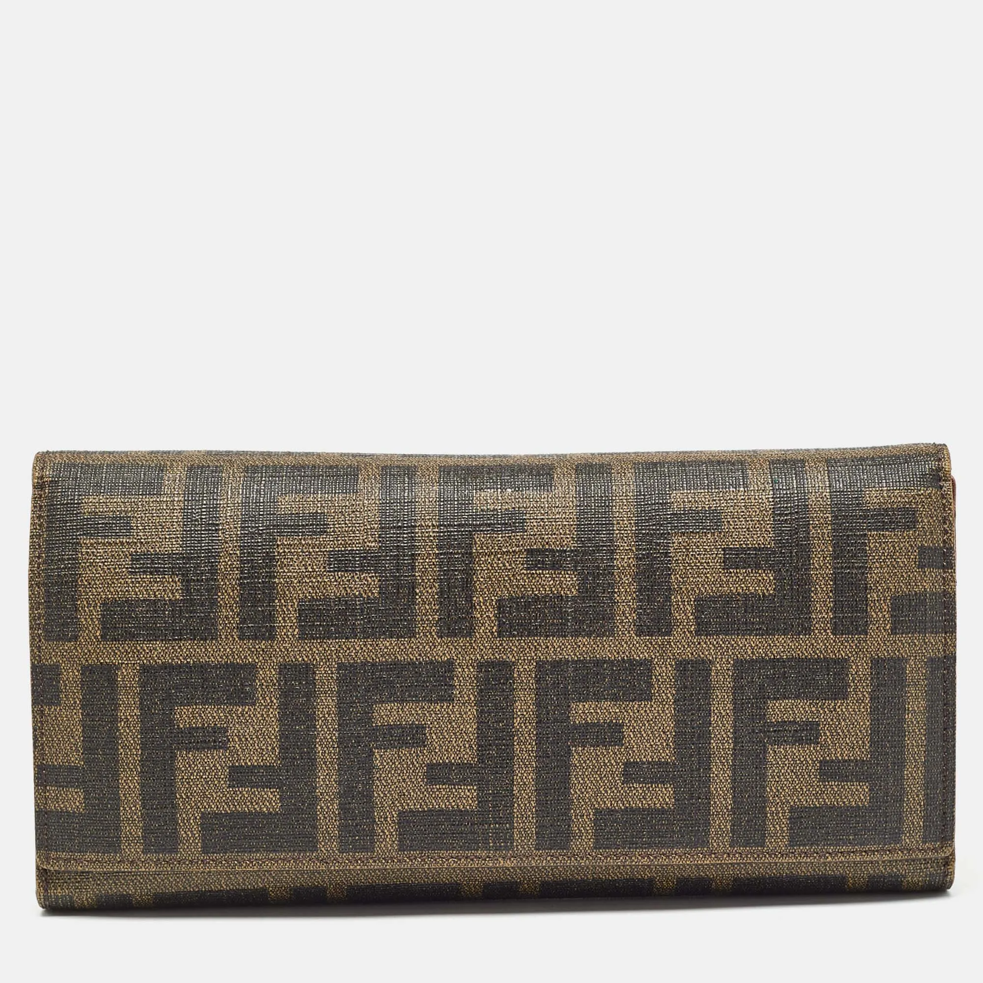 Fendi Zucca Coated Canvas Trifold Flap Continental Wallet