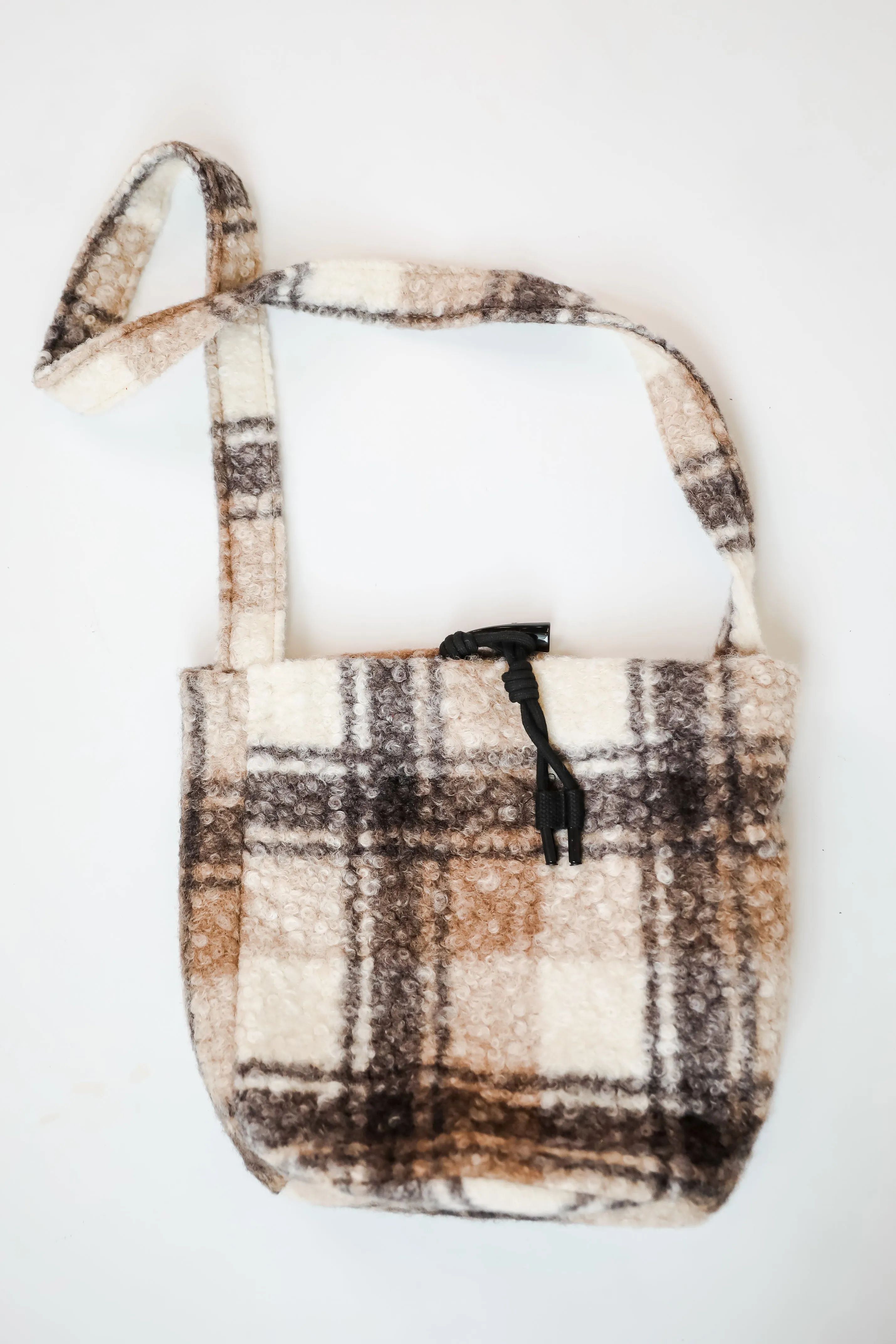 FINAL SALE - Fuzzy Feelings Black Plaid Teddy Crossbody Bag