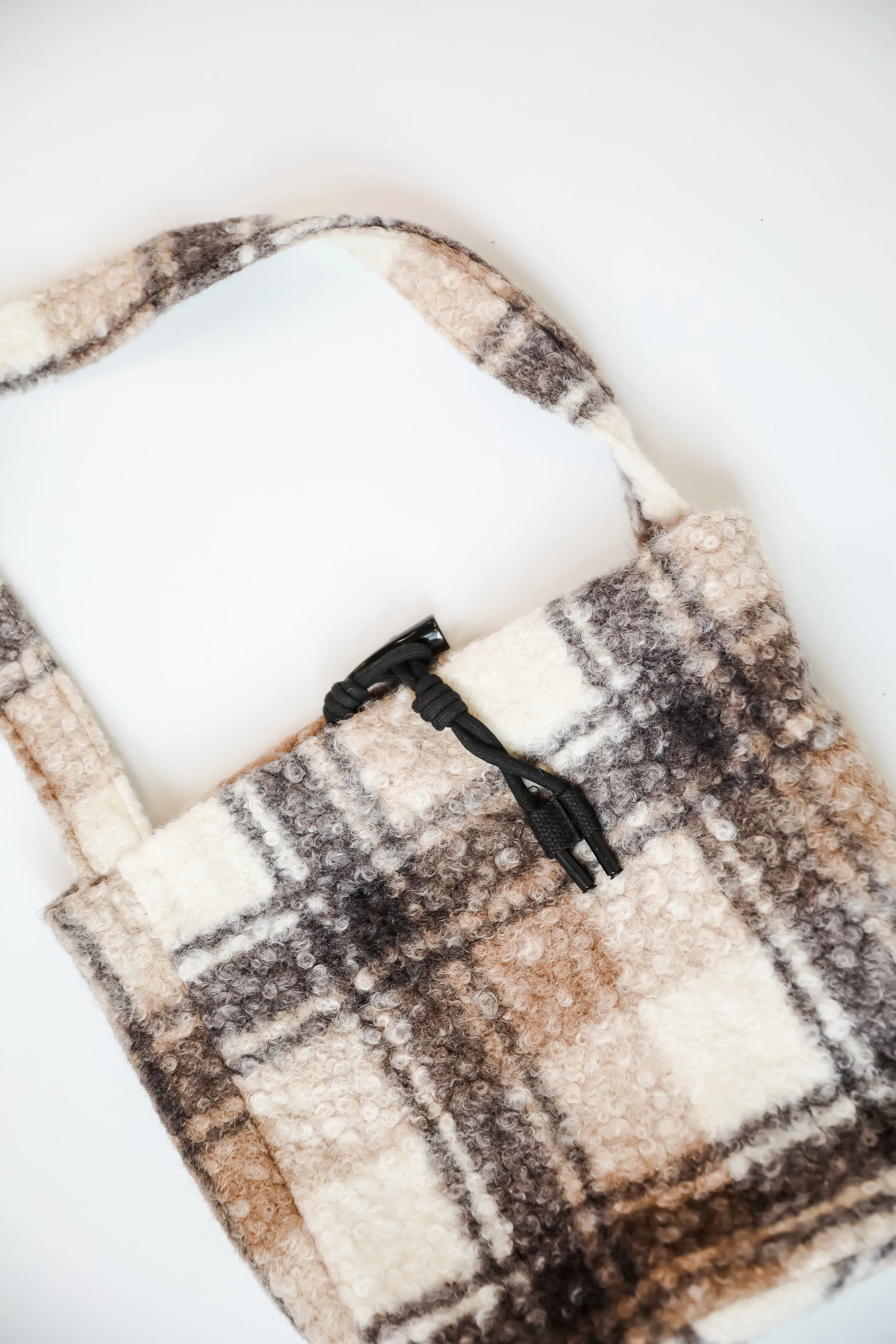 FINAL SALE - Fuzzy Feelings Black Plaid Teddy Crossbody Bag