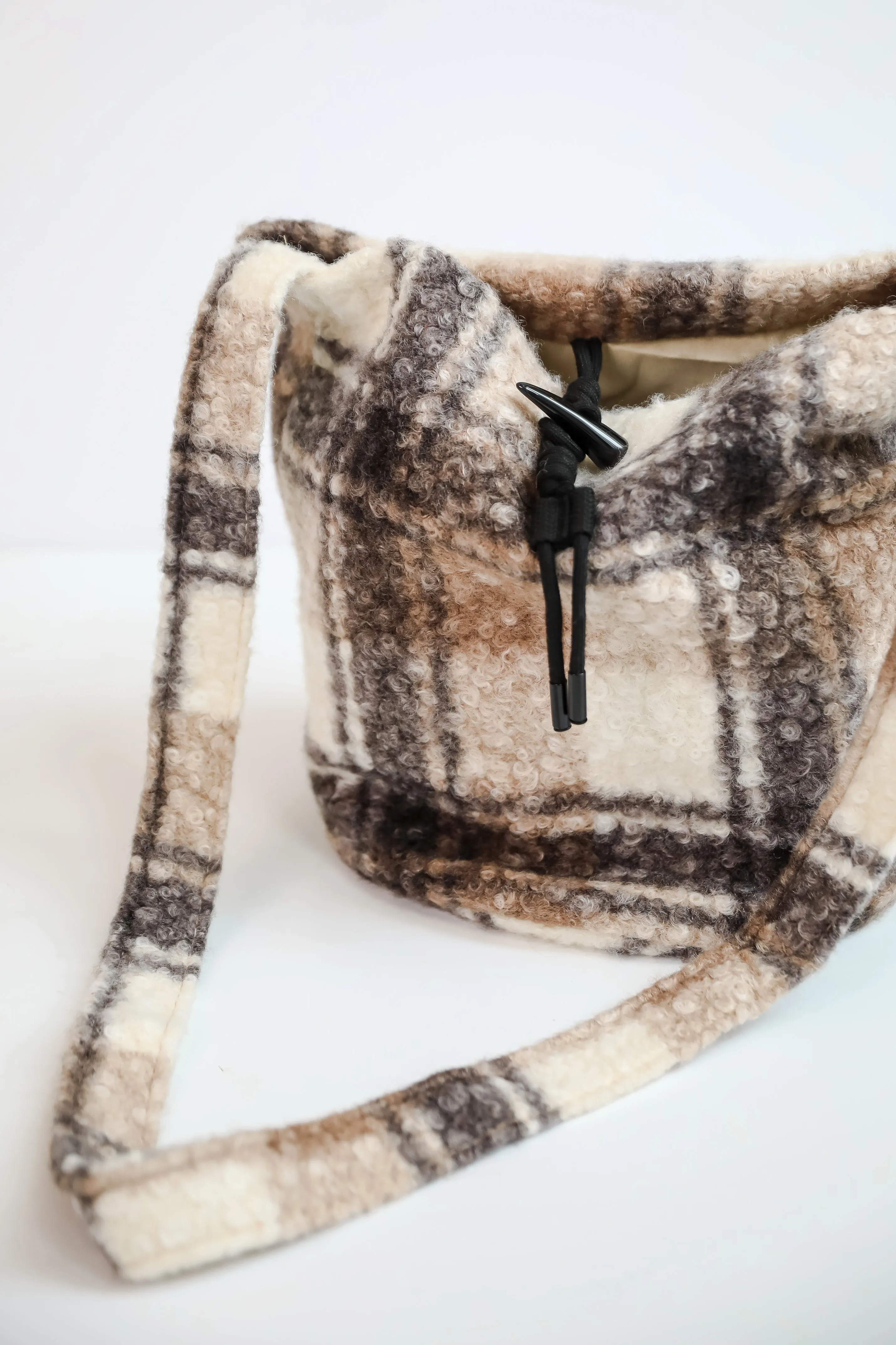 FINAL SALE - Fuzzy Feelings Black Plaid Teddy Crossbody Bag