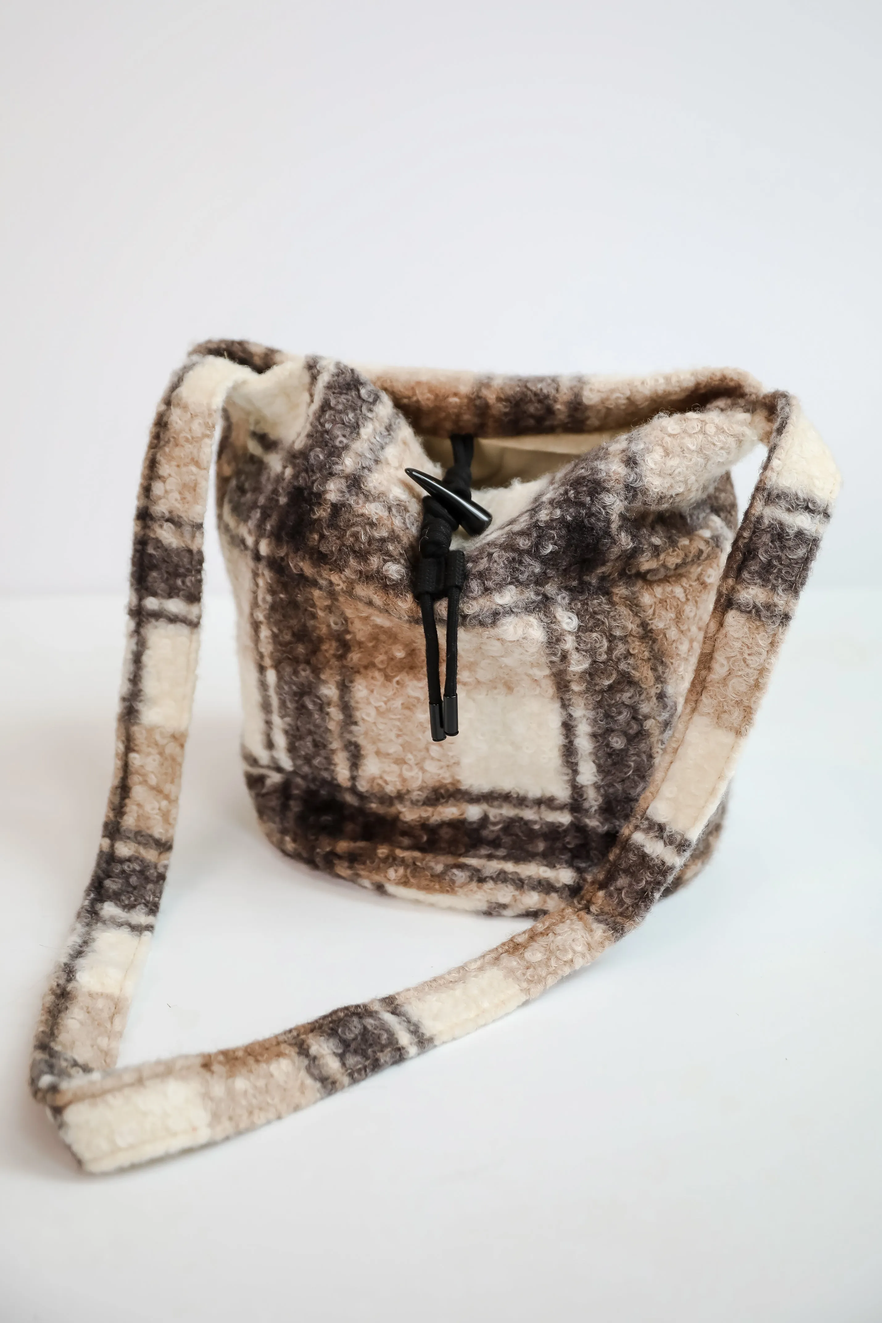 FINAL SALE - Fuzzy Feelings Black Plaid Teddy Crossbody Bag