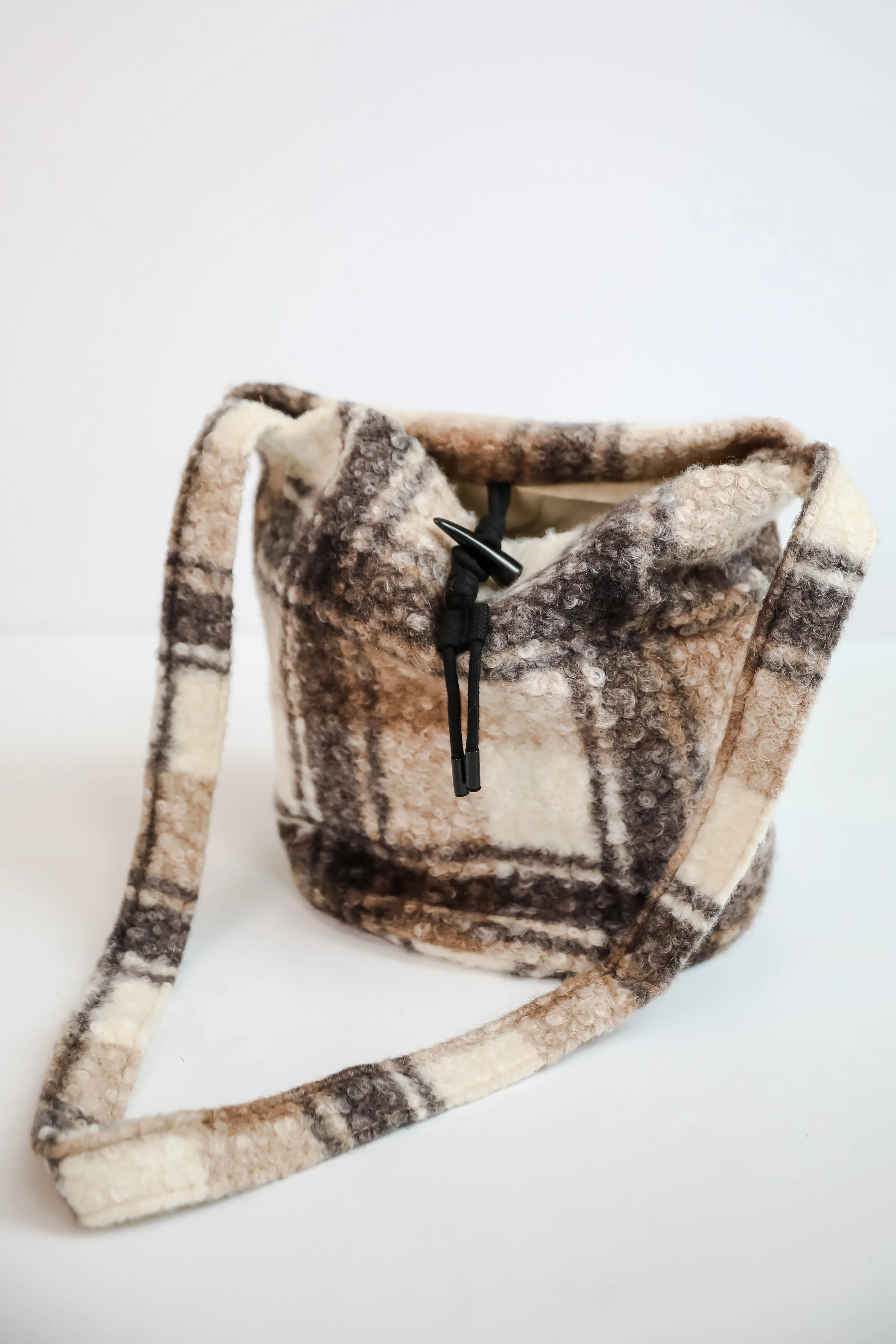 FINAL SALE - Fuzzy Feelings Black Plaid Teddy Crossbody Bag