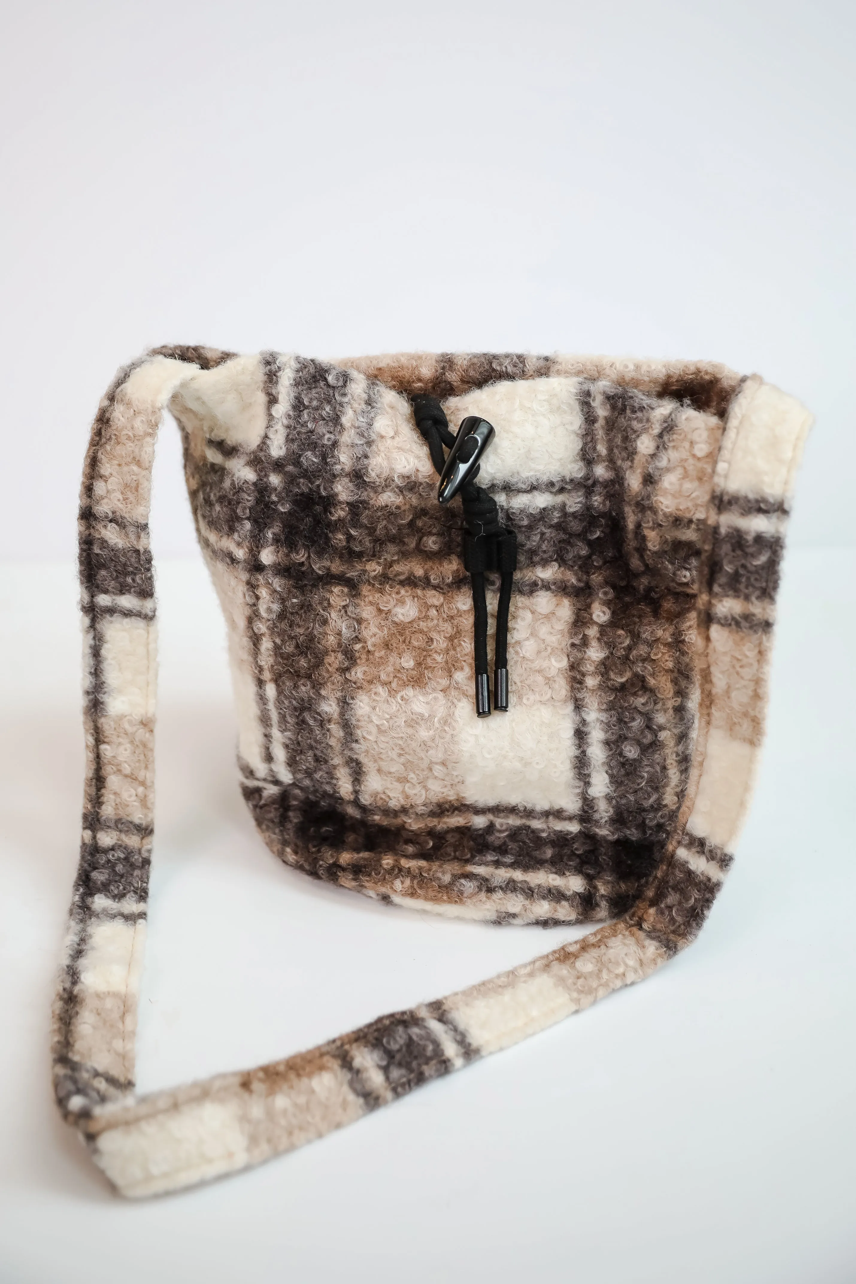 FINAL SALE - Fuzzy Feelings Black Plaid Teddy Crossbody Bag