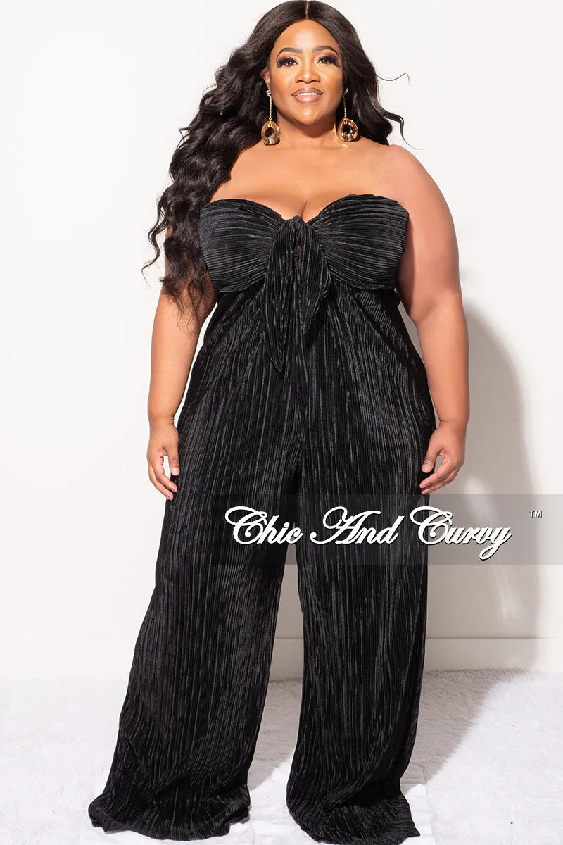 Final Sale Plus Size Strapless Pleated Jumpsuit Black