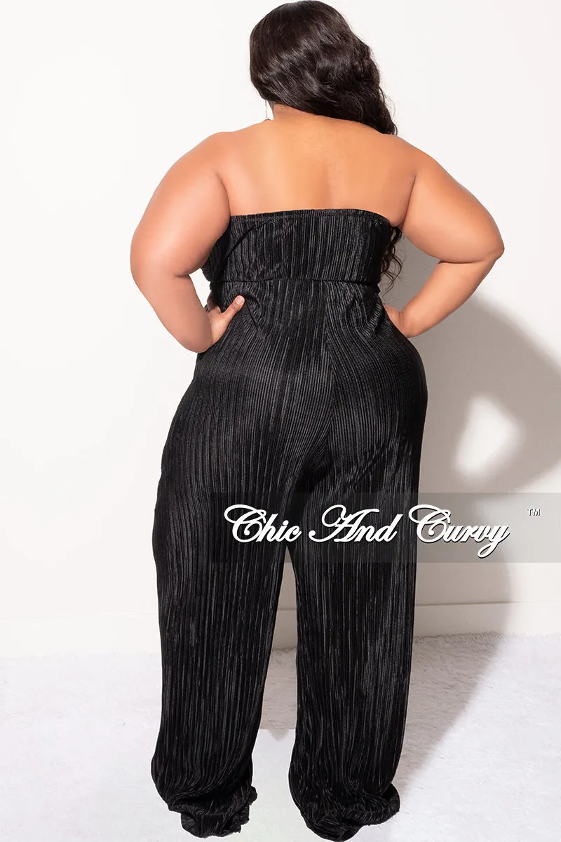 Final Sale Plus Size Strapless Pleated Jumpsuit Black