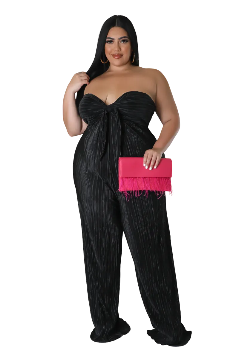 Final Sale Plus Size Strapless Pleated Jumpsuit Black