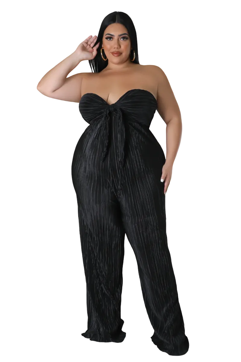 Final Sale Plus Size Strapless Pleated Jumpsuit Black