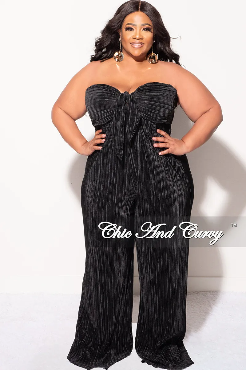 Final Sale Plus Size Strapless Pleated Jumpsuit Black