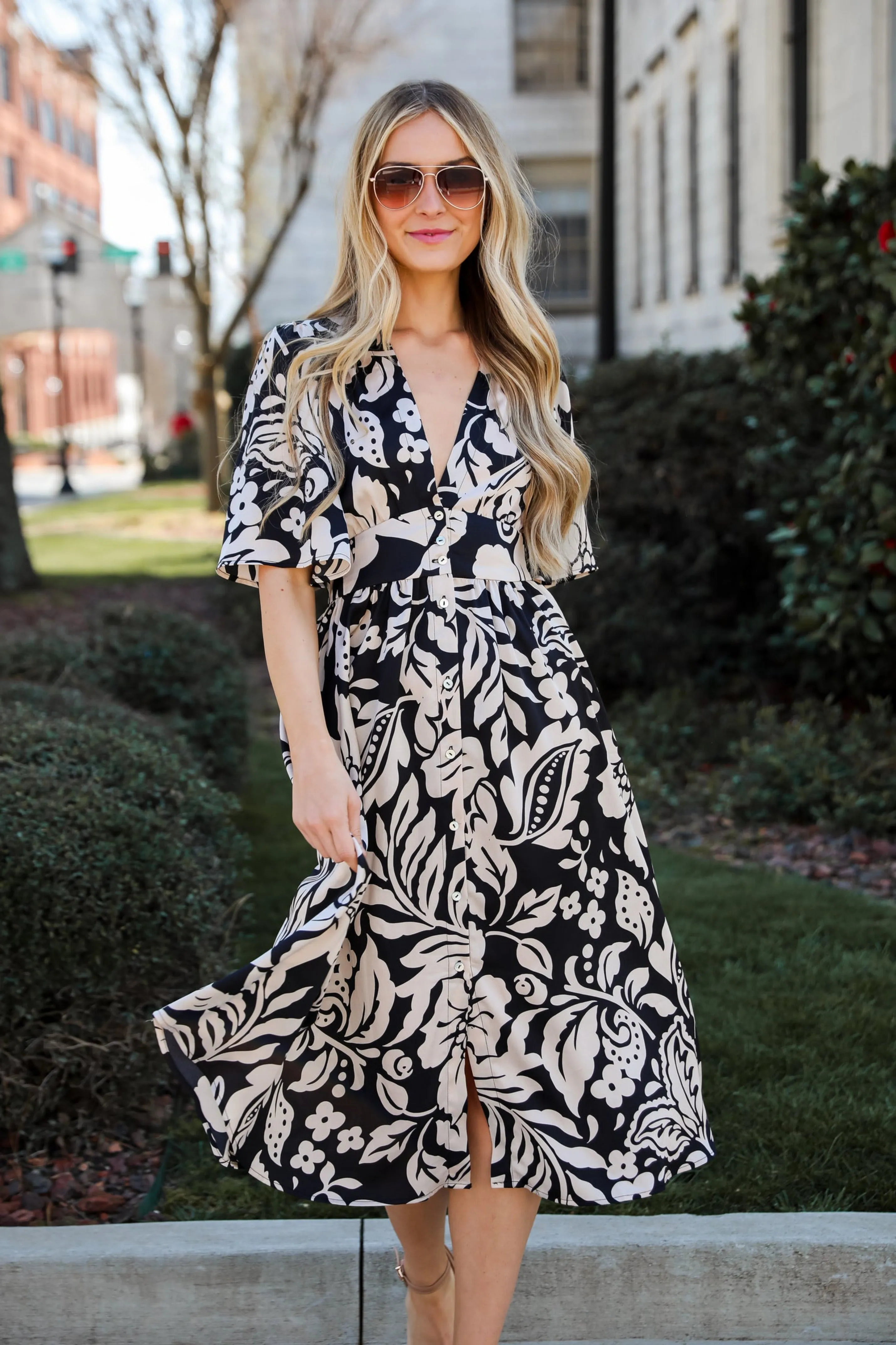 FINAL SALE - Stunning Time Black Floral Midi Dress