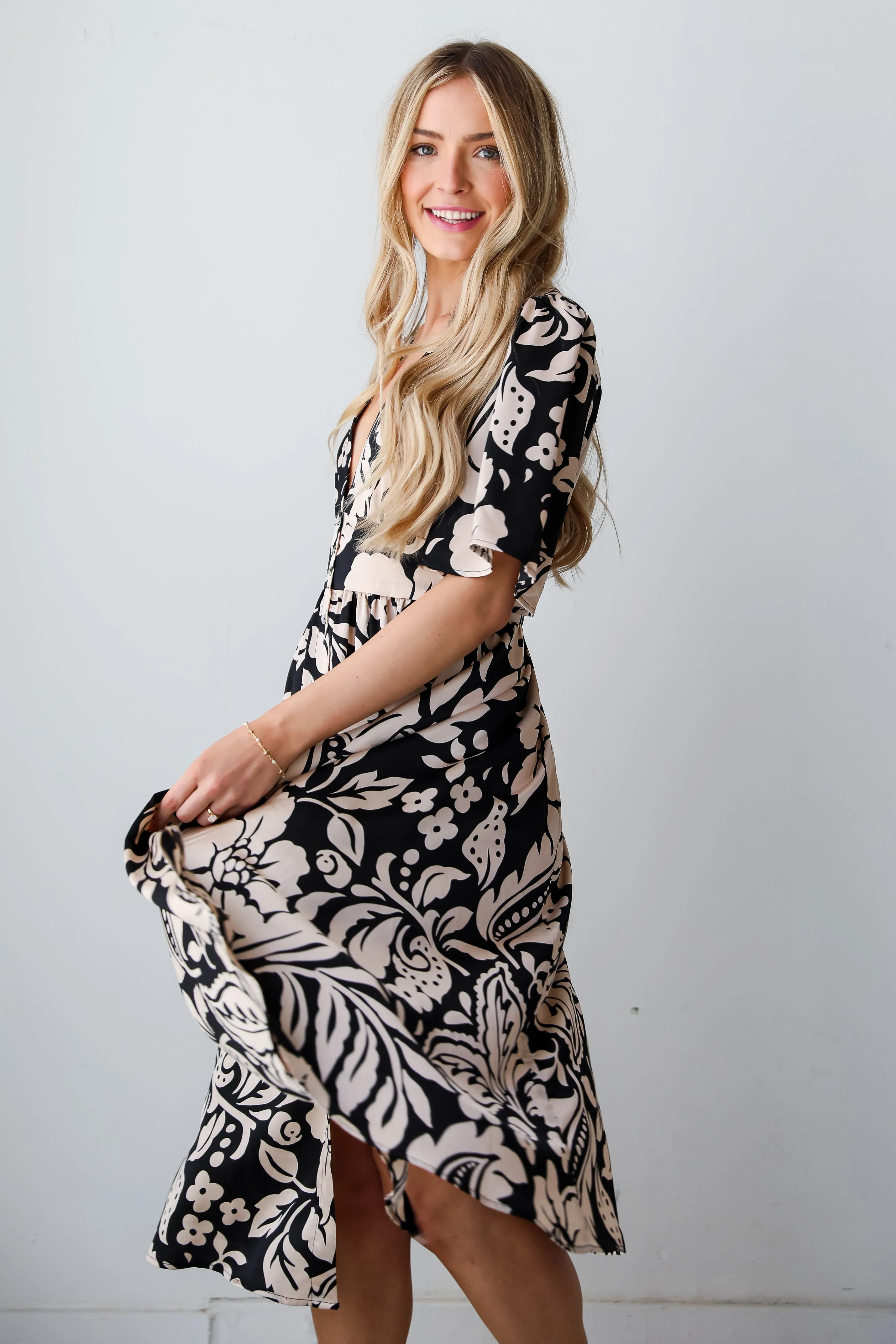 FINAL SALE - Stunning Time Black Floral Midi Dress