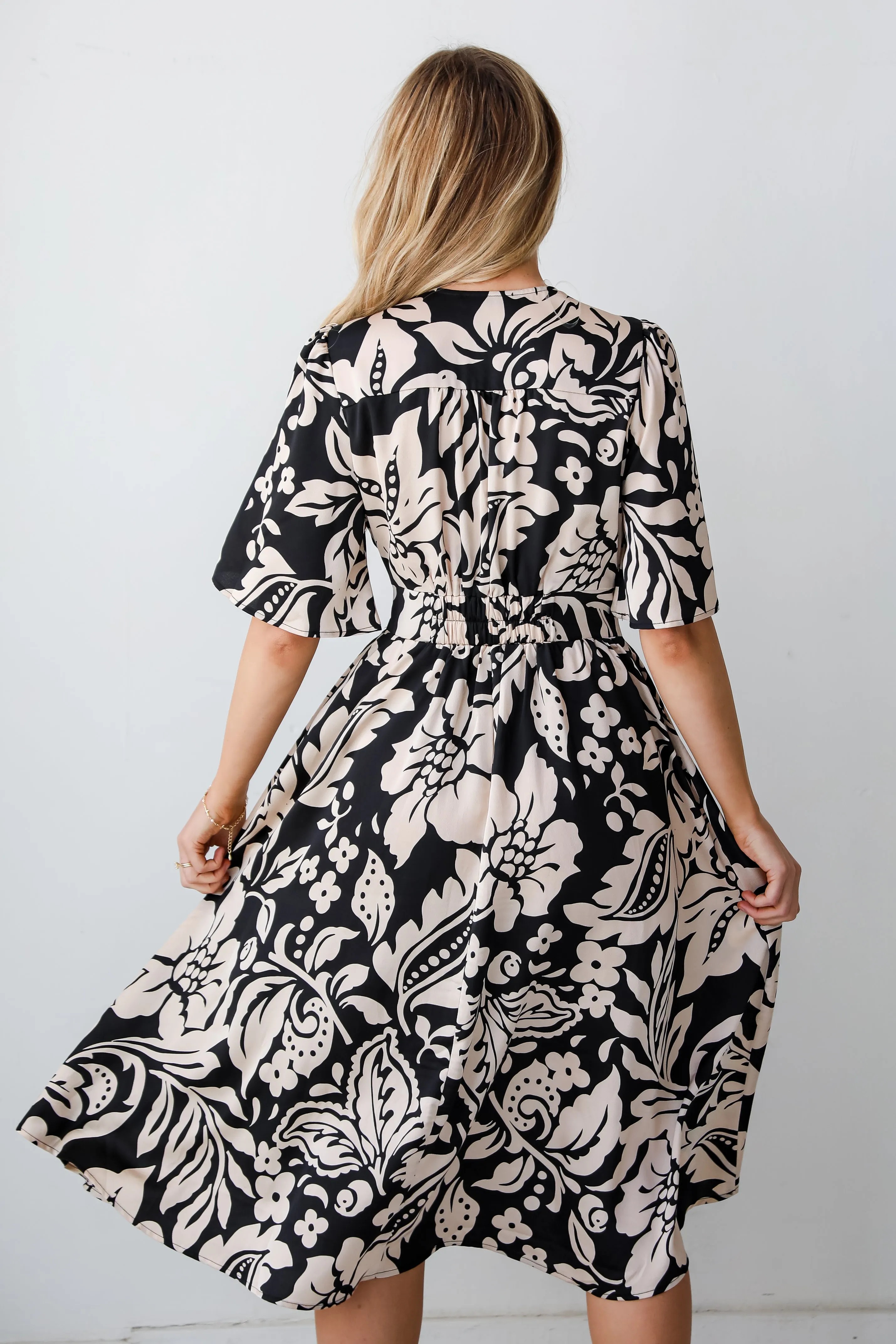 FINAL SALE - Stunning Time Black Floral Midi Dress