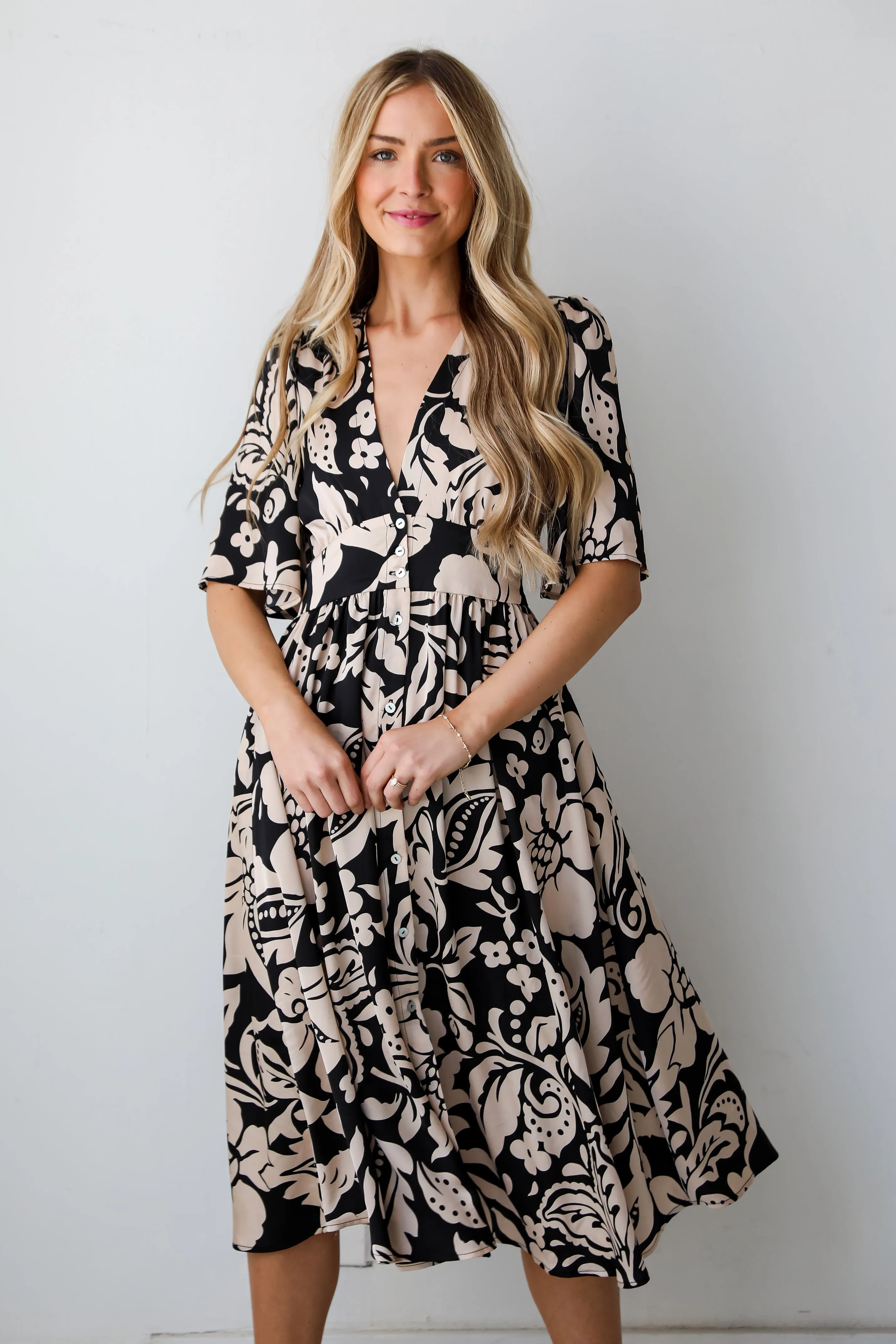 FINAL SALE - Stunning Time Black Floral Midi Dress