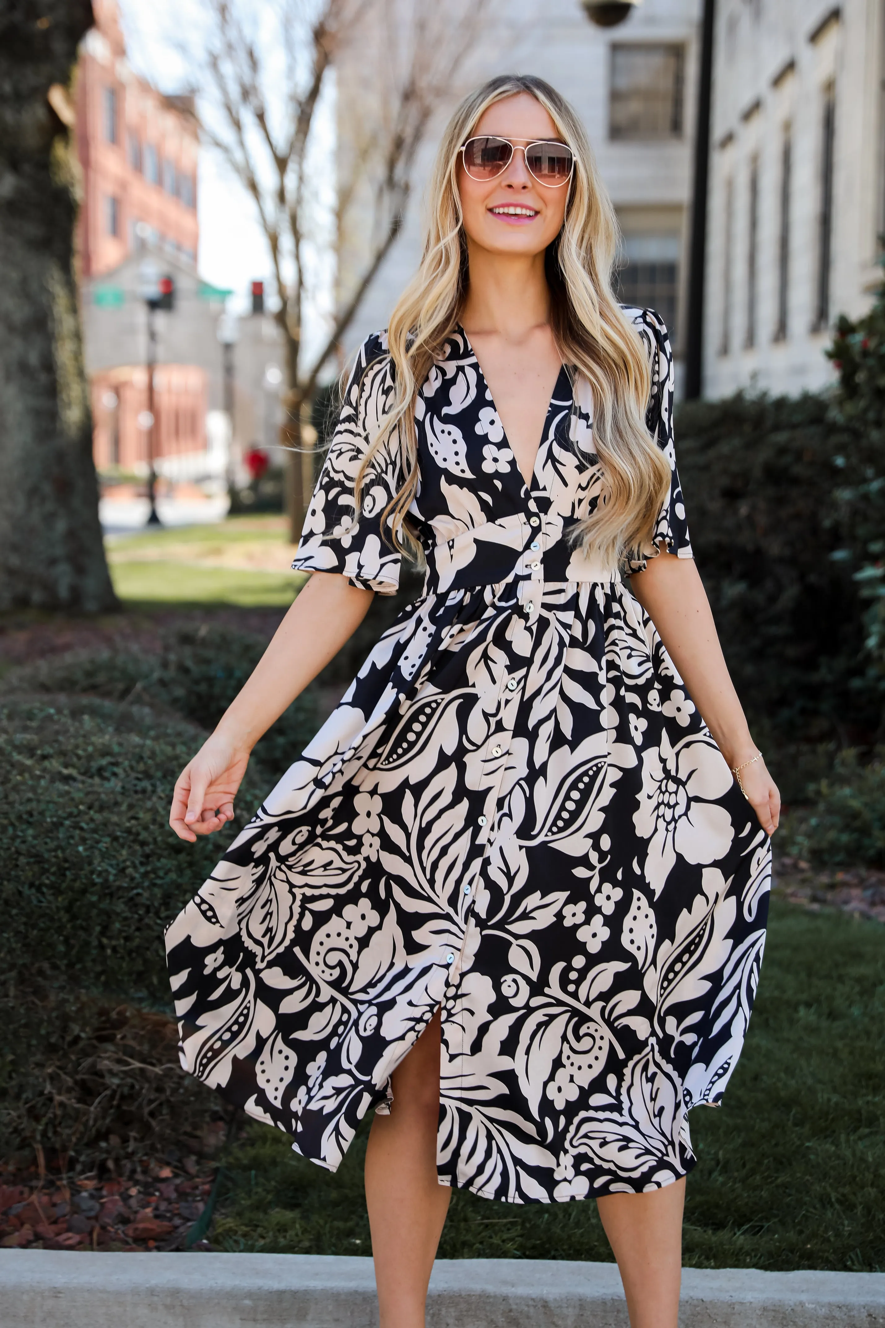 FINAL SALE - Stunning Time Black Floral Midi Dress