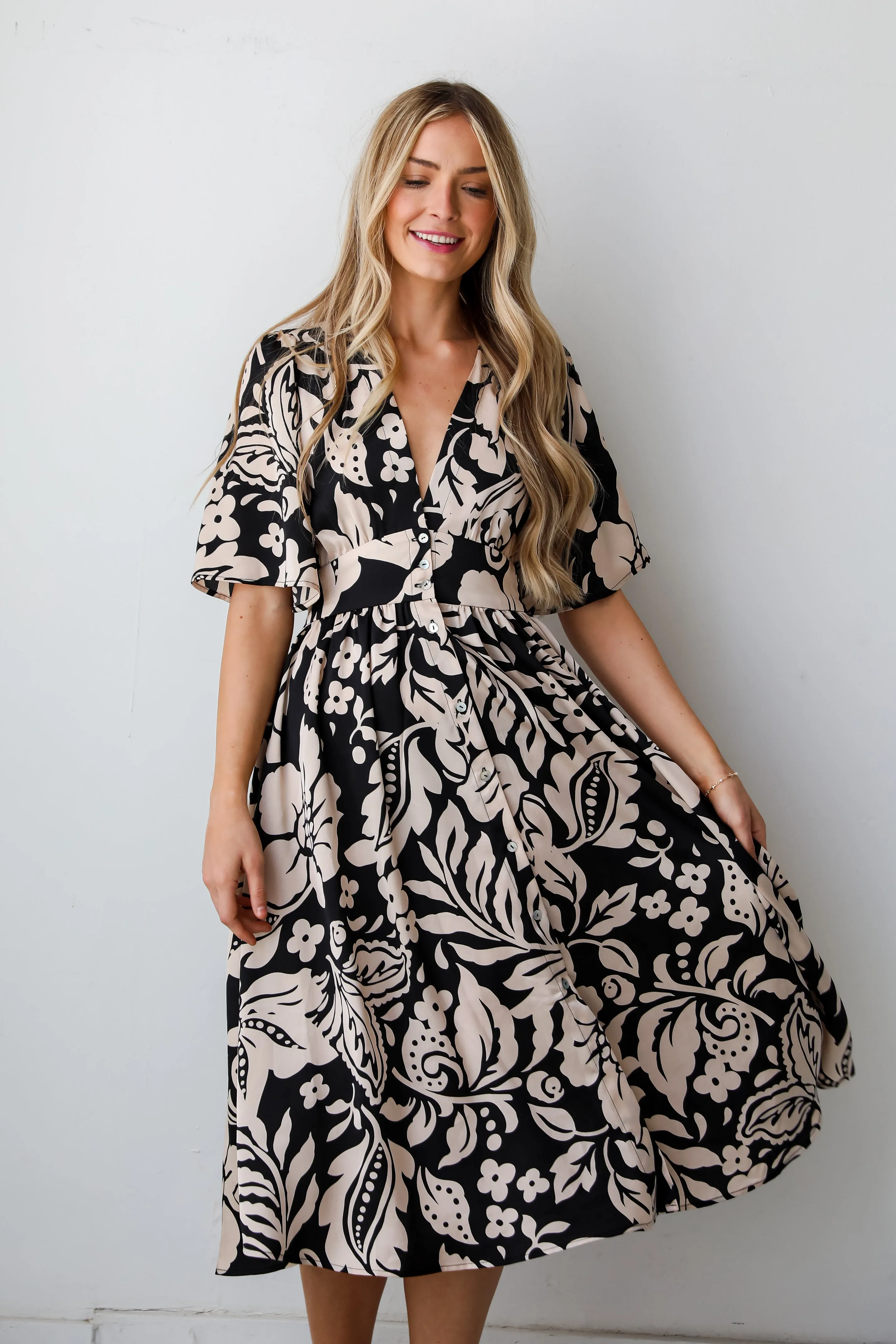 FINAL SALE - Stunning Time Black Floral Midi Dress