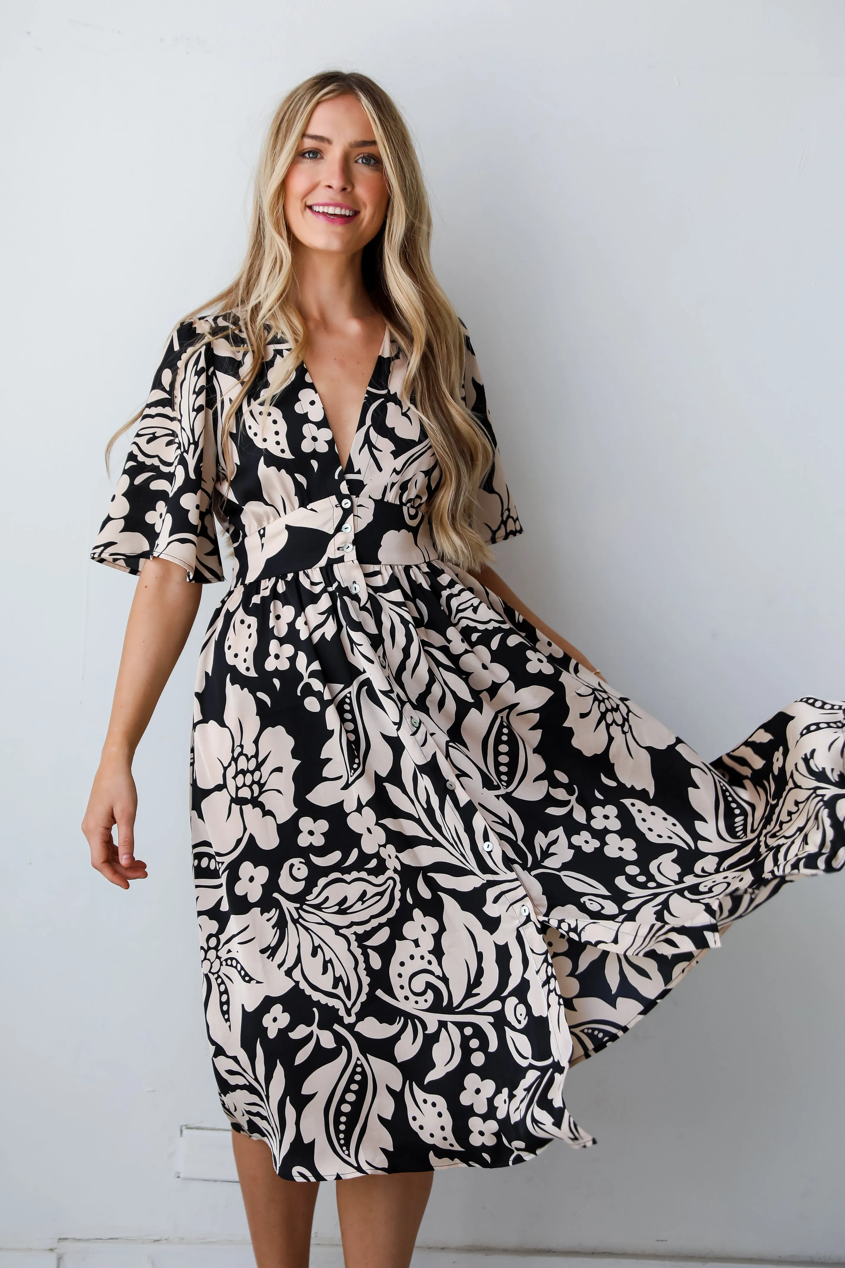 FINAL SALE - Stunning Time Black Floral Midi Dress