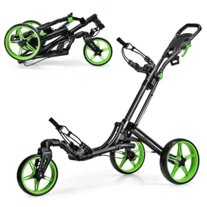 Folding Golf Push Cart with Scoreboard Adjustable Handle Swivel Wheel-Green