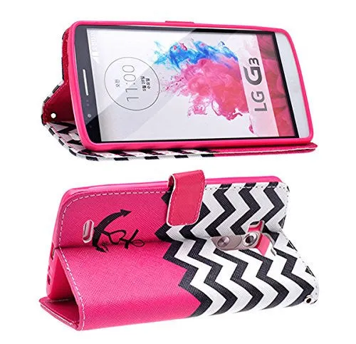 Galaxy Note Edge Case, Wrist Strap Magnetic Flip Fold[Kickstand] Pu Leather Wallet Case with ID & Credit Card Slots for Samsung Galaxy Note Edge - Hot Pink Anchor