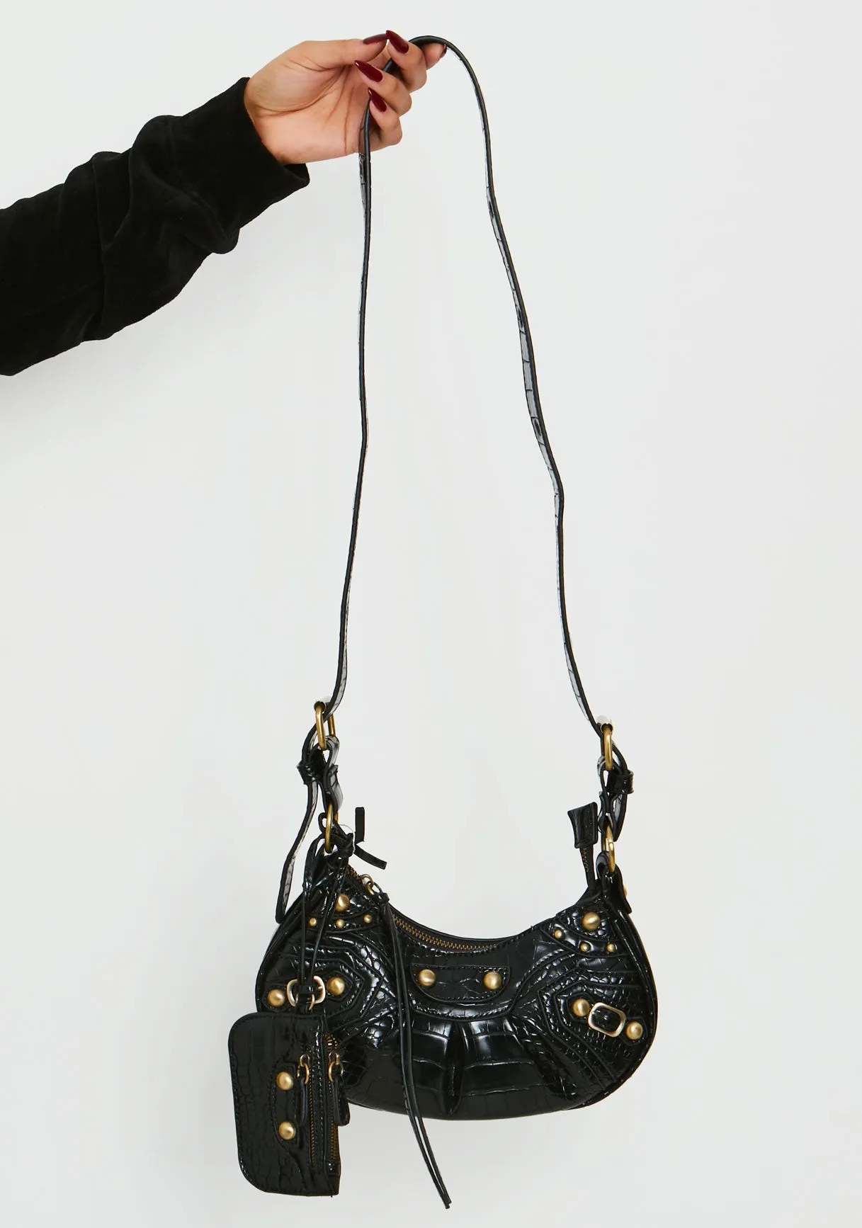 Gigi Black Croc Faux Leather Shoulder Bag