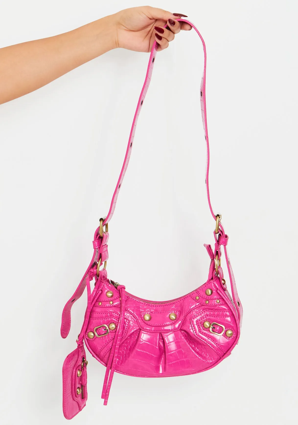 Gigi Pink Croc Faux Leather Shoulder Bag