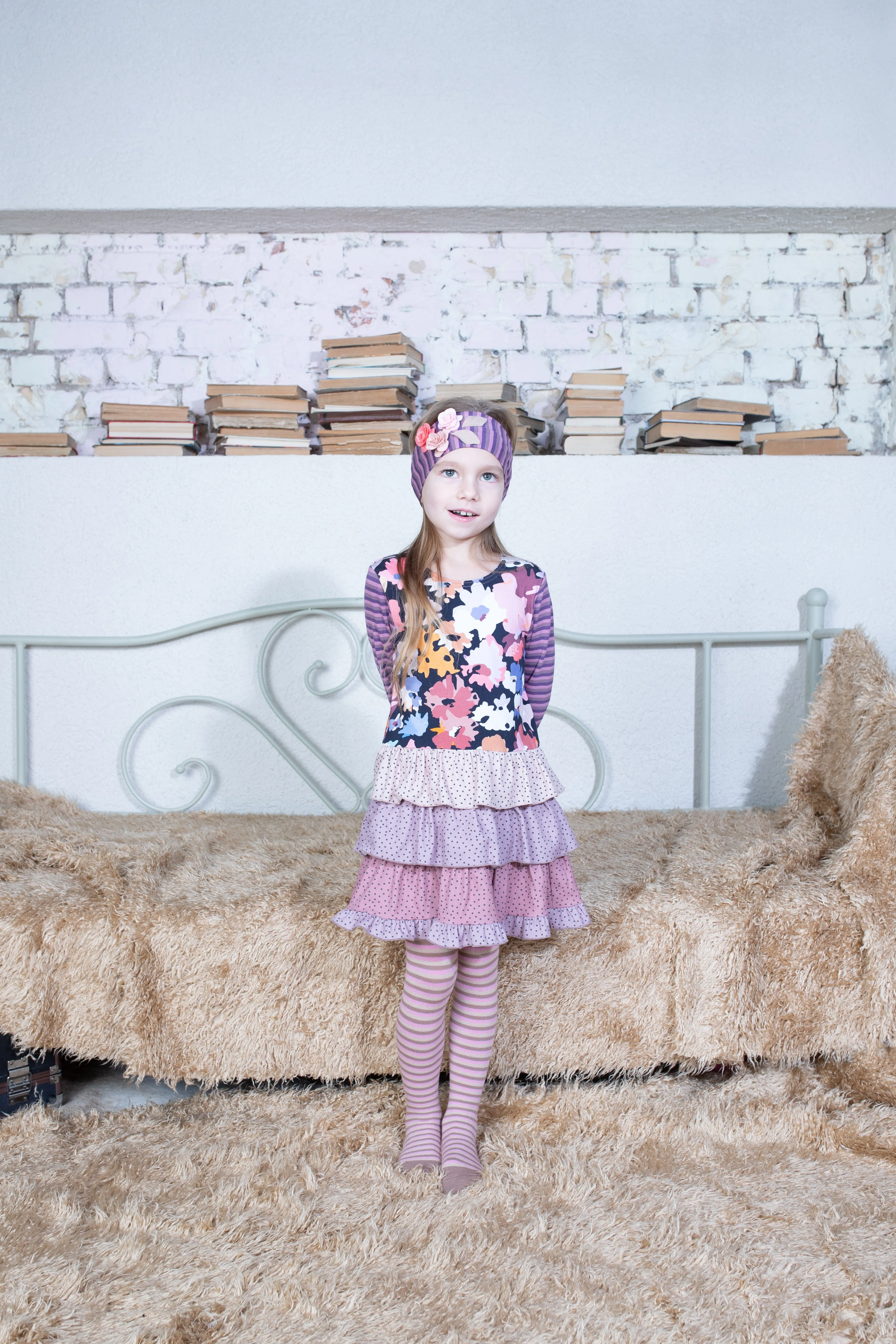 Girls L/S Three Ruffle Dress