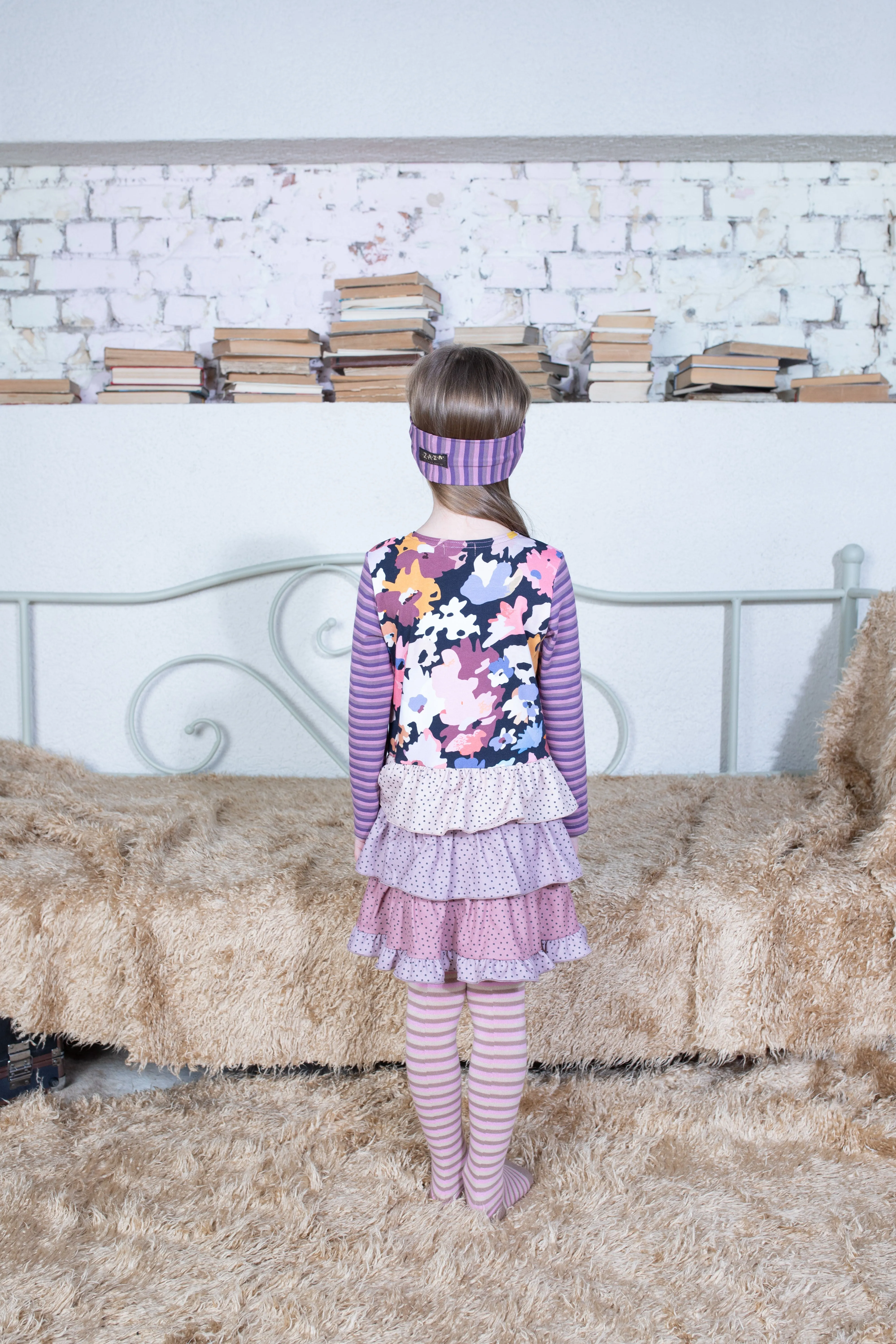 Girls L/S Three Ruffle Dress