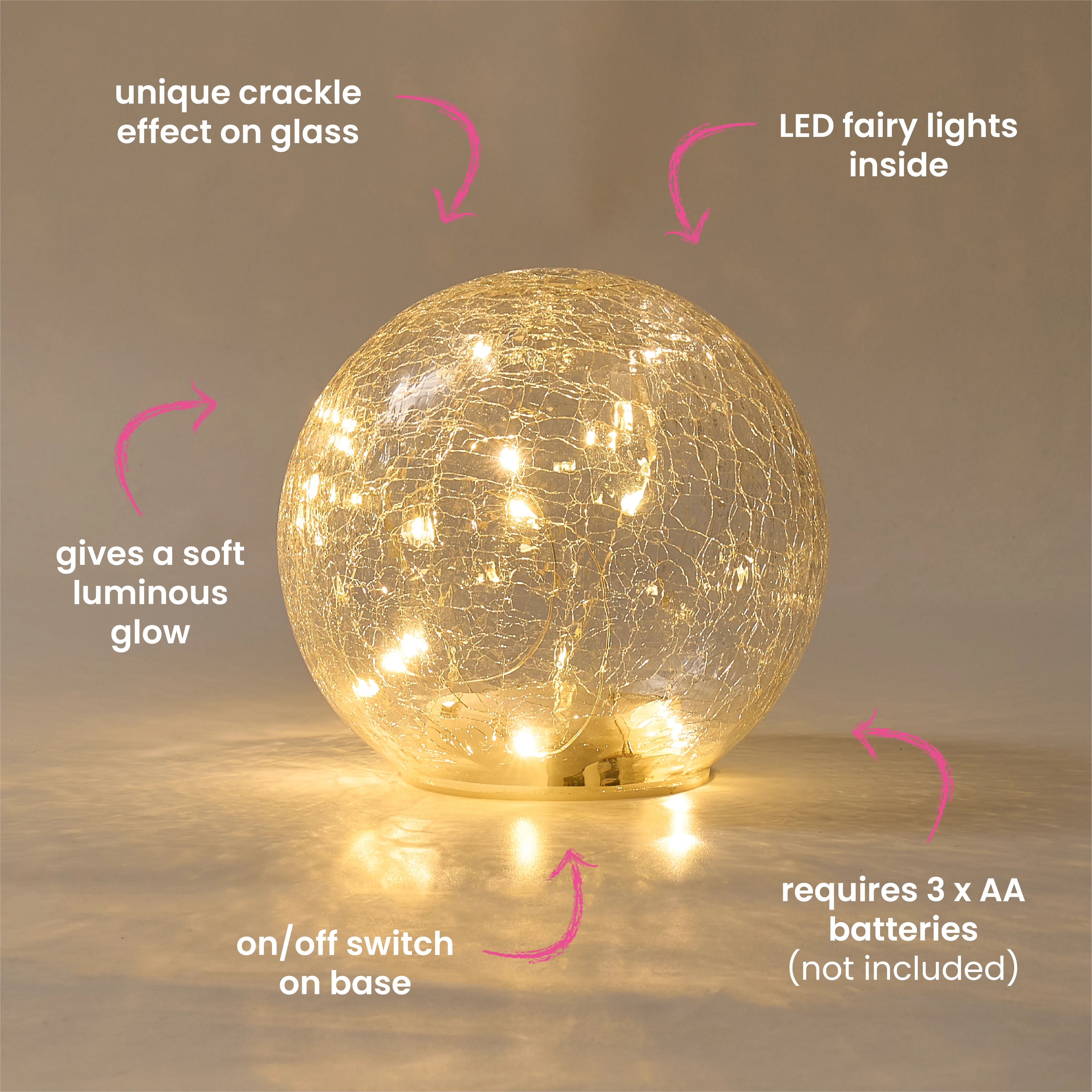 Glass Crackle Light Ball - Large