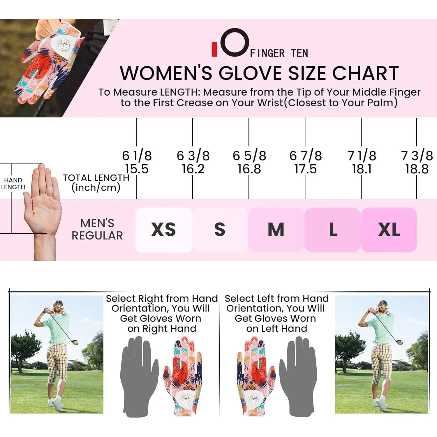 Golf Gloves Women Orange Full Finger 1 Pack