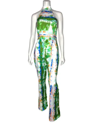 Green Tie-Dye Halter Jumpsuit