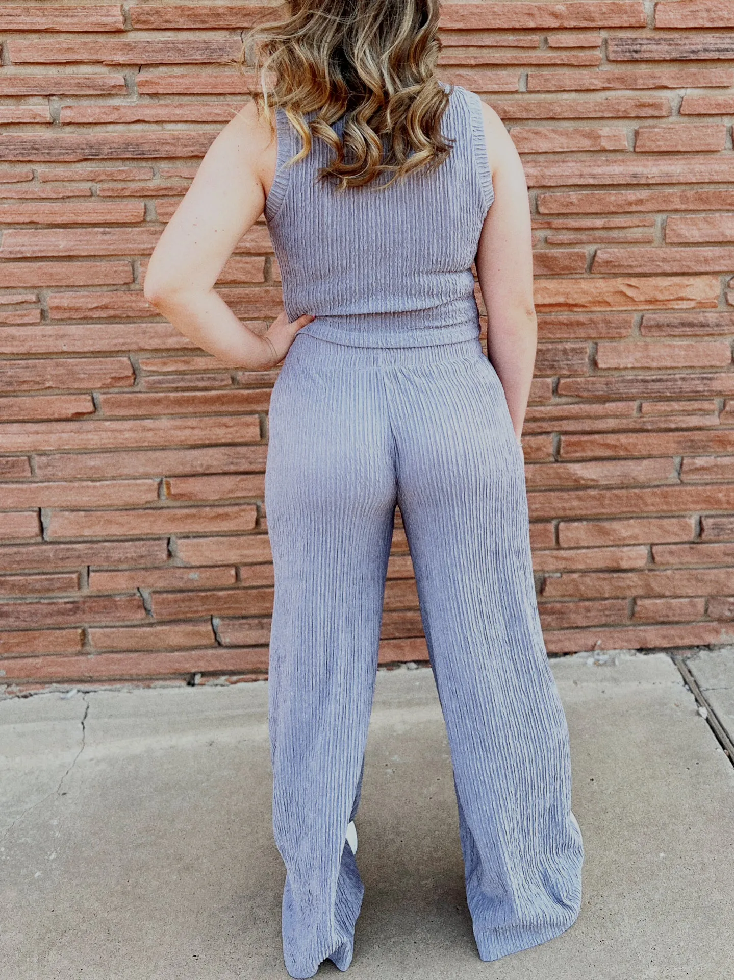 Grey Crinkle Ribbed Two Piece Matching Set